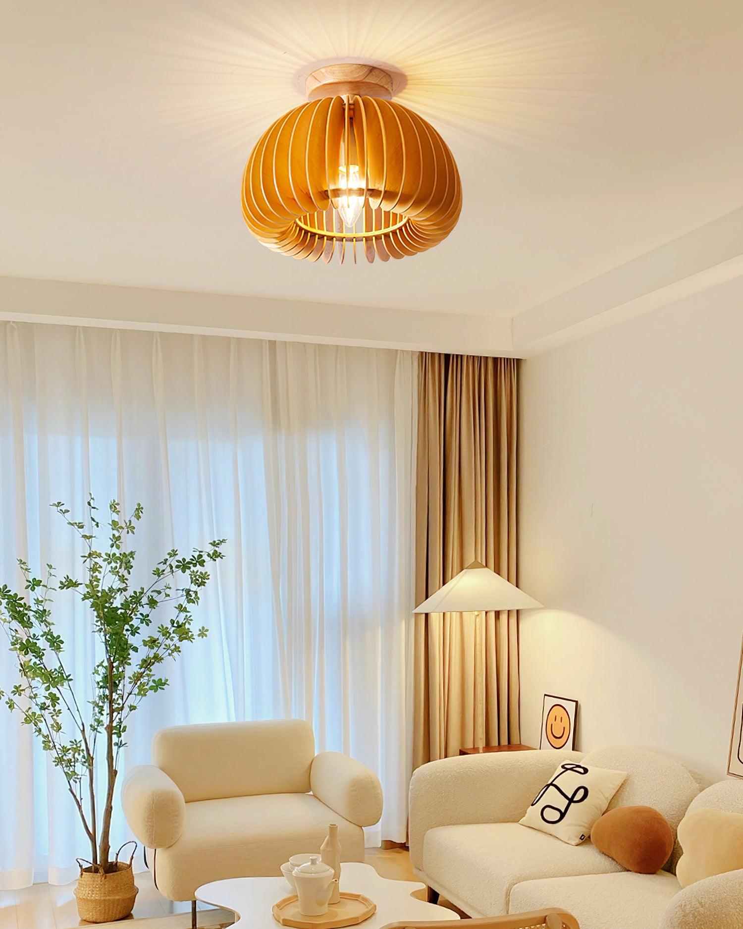 Ceiling Light Pumpkin with Basswood Canopy and Shade Natural - Letslighting