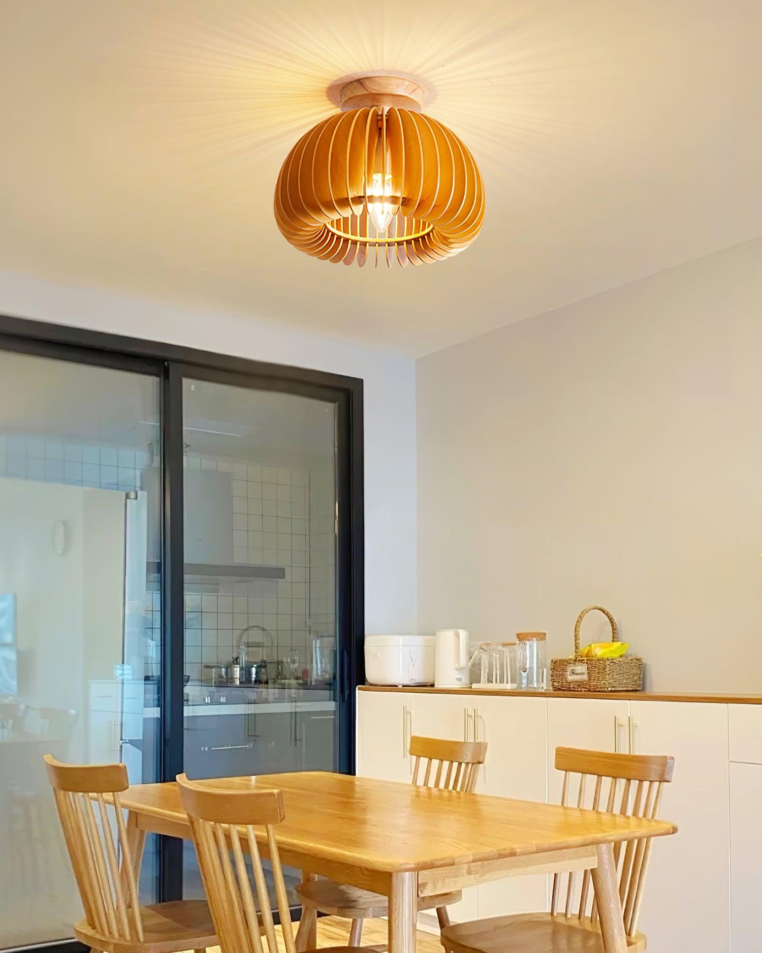 Ceiling Light Pumpkin with Basswood Canopy and Shade Natural - Letslighting