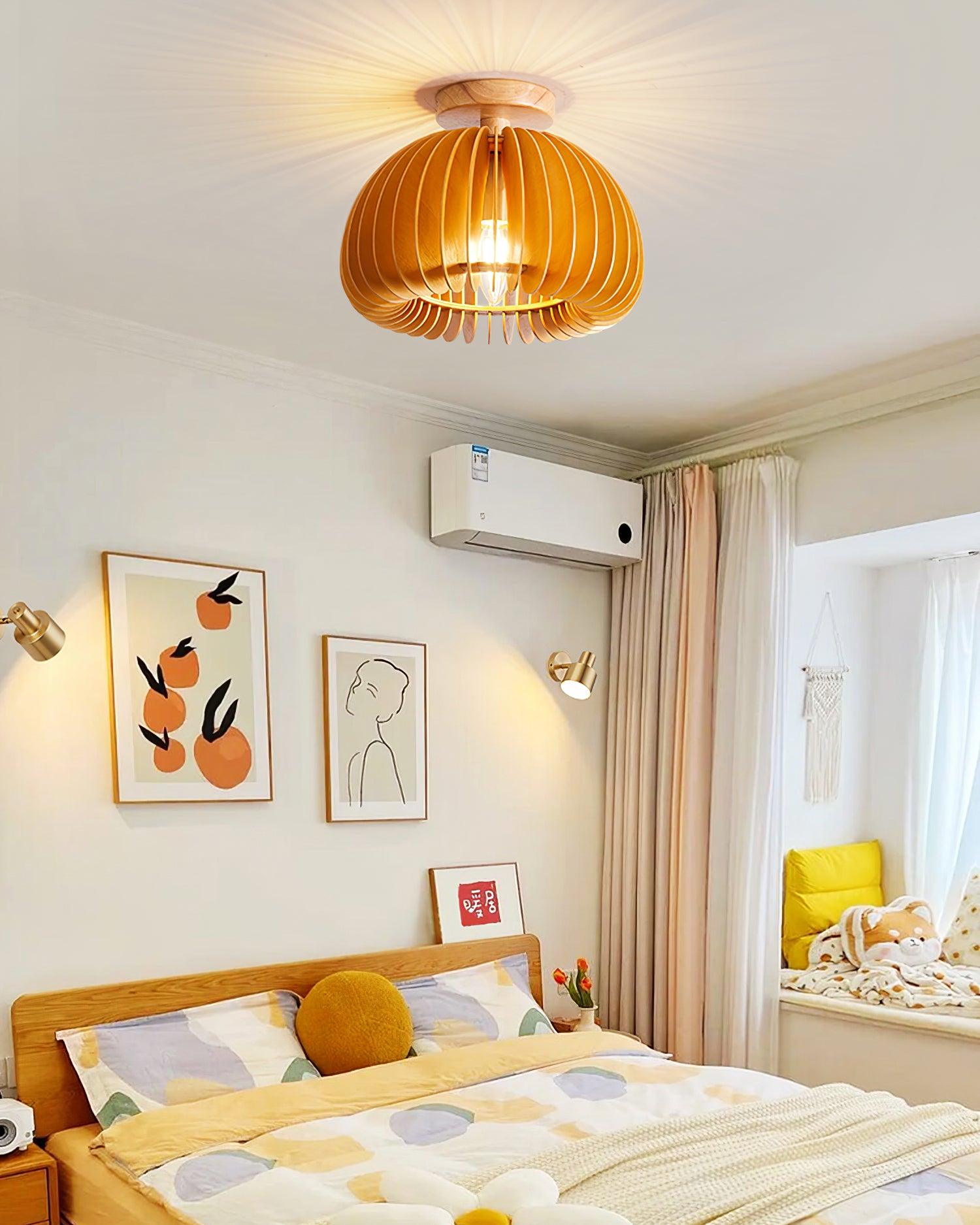 Ceiling Light Pumpkin with Basswood Canopy and Shade Natural - Letslighting