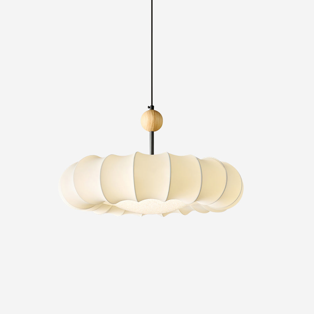 Pendant Lamp Fabric Petal Shade Wood Bead Wabi-Sabi Organic Cozy - Letslighting