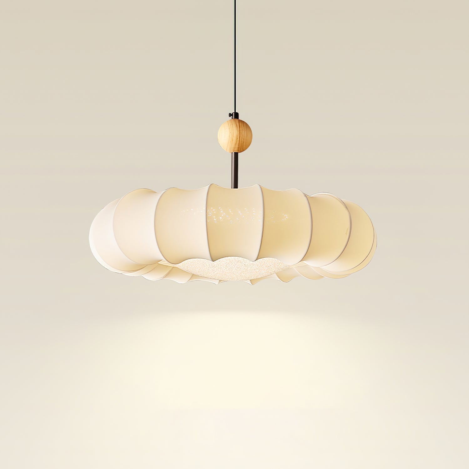 Pendant Lamp Fabric Petal Shade Wood Bead Wabi-Sabi Organic Cozy - Letslighting
