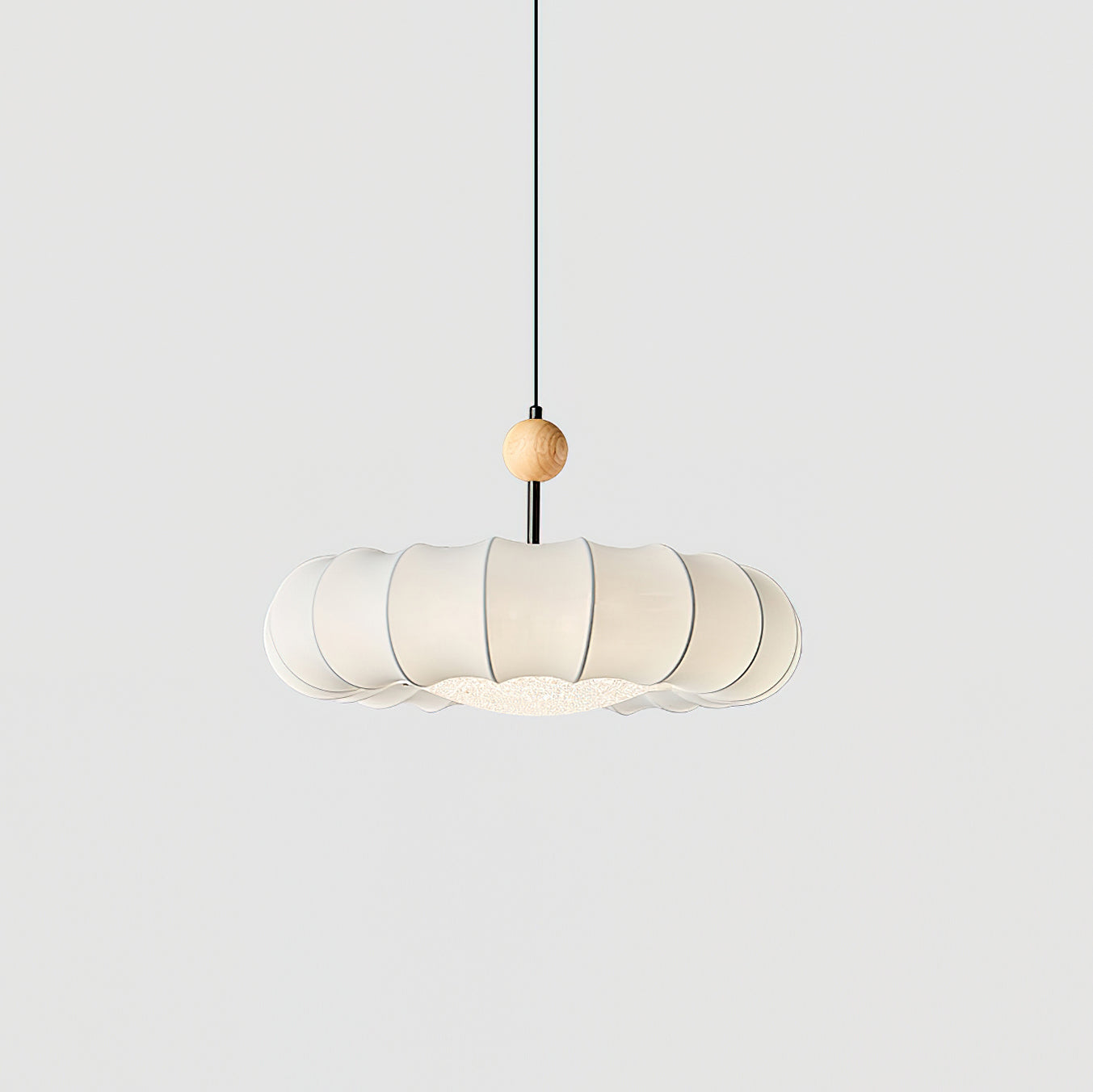 Pendant Lamp Fabric Petal Shade Wood Bead Wabi-Sabi Organic Cozy - Letslighting