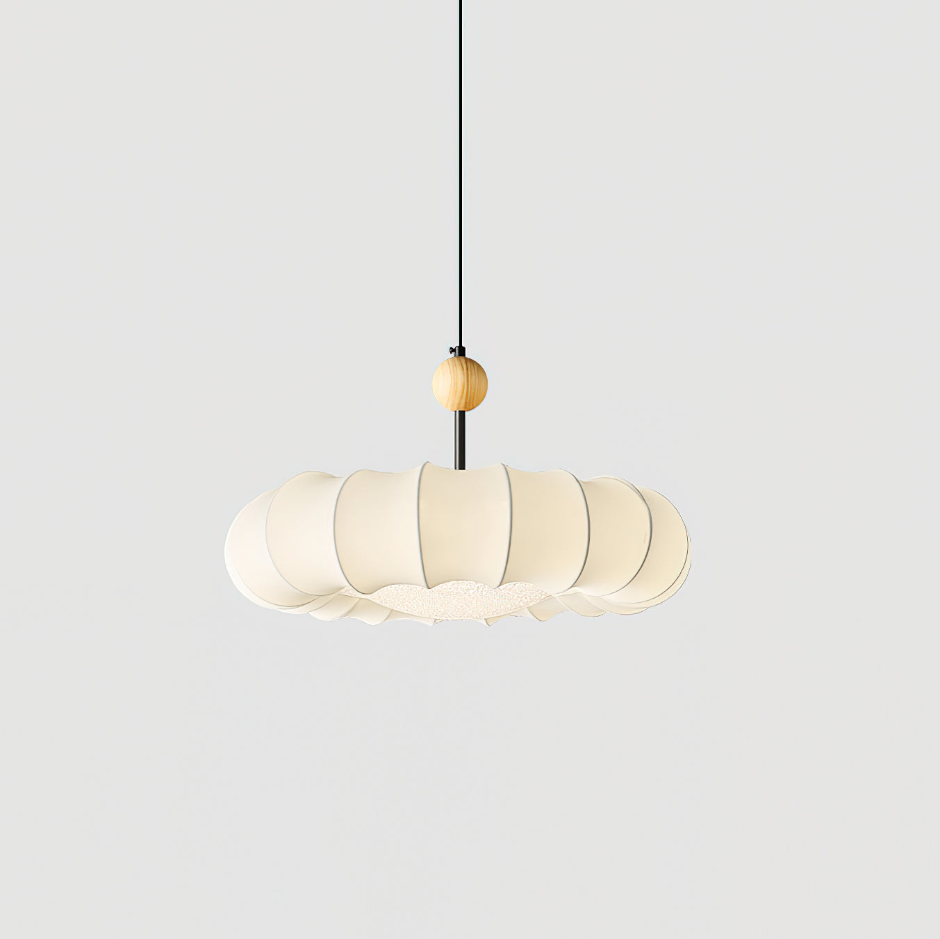 Pendant Lamp Fabric Petal Shade Wood Bead Wabi-Sabi Organic Cozy - Letslighting