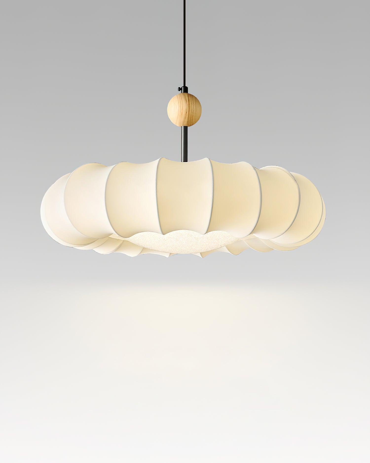 Pendant Lamp Fabric Petal Shade Wood Bead Wabi-Sabi Organic Cozy - Letslighting
