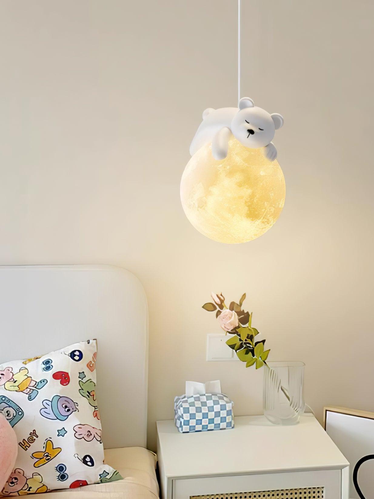 Lustra Pendant Lamp Bear Moon for Children's Room - Letslighting