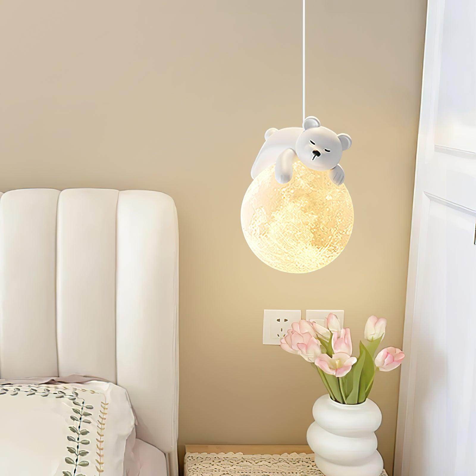 Lustra Pendant Lamp Bear Moon for Children's Room - Letslighting