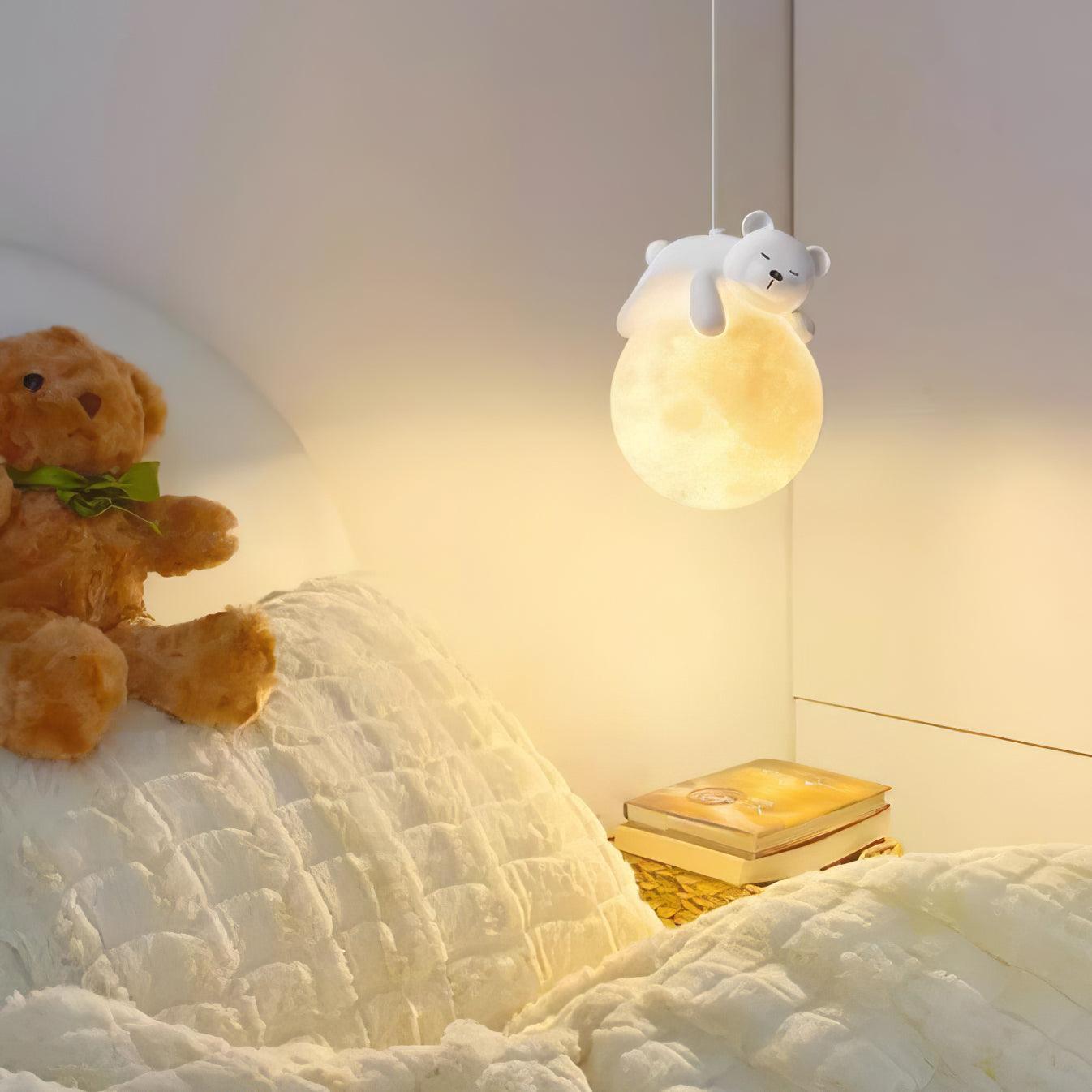 Lustra Pendant Lamp Bear Moon for Children's Room - Letslighting