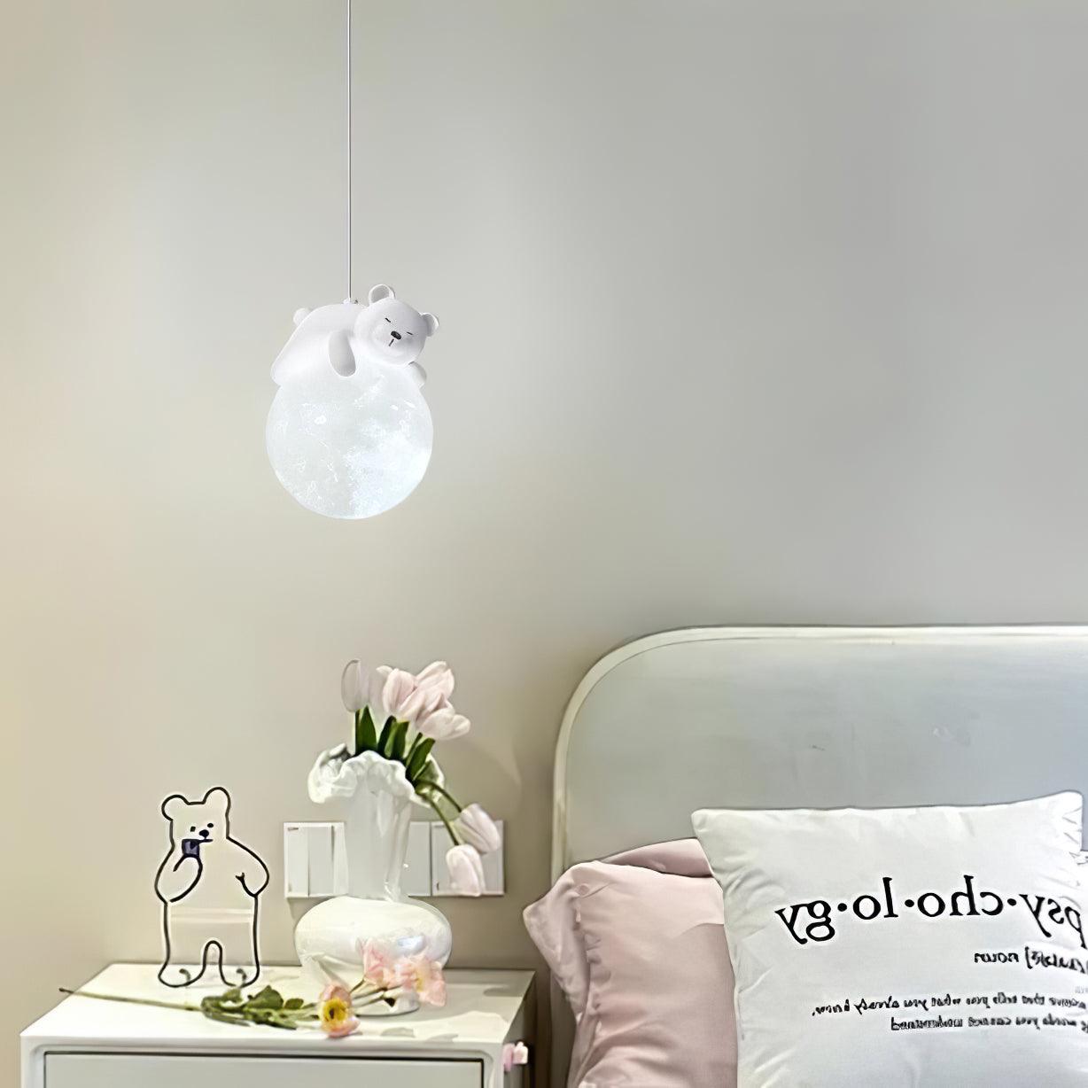 Lustra Pendant Lamp Bear Moon for Children's Room - Letslighting
