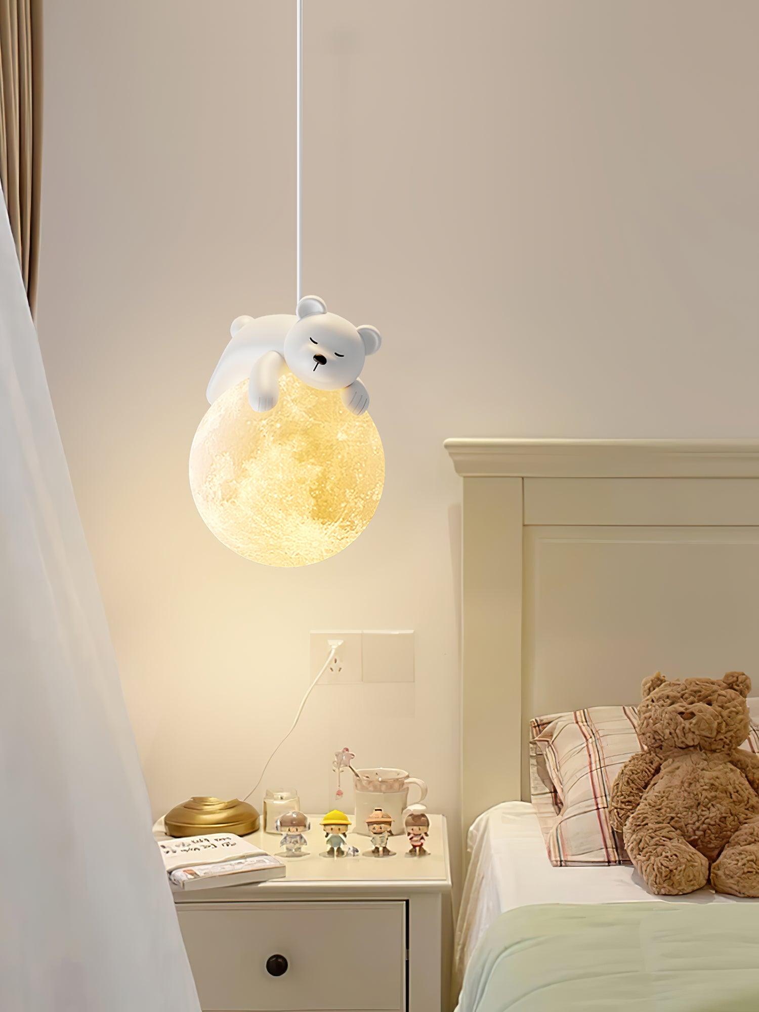 Lustra Pendant Lamp Bear Moon for Children's Room - Letslighting