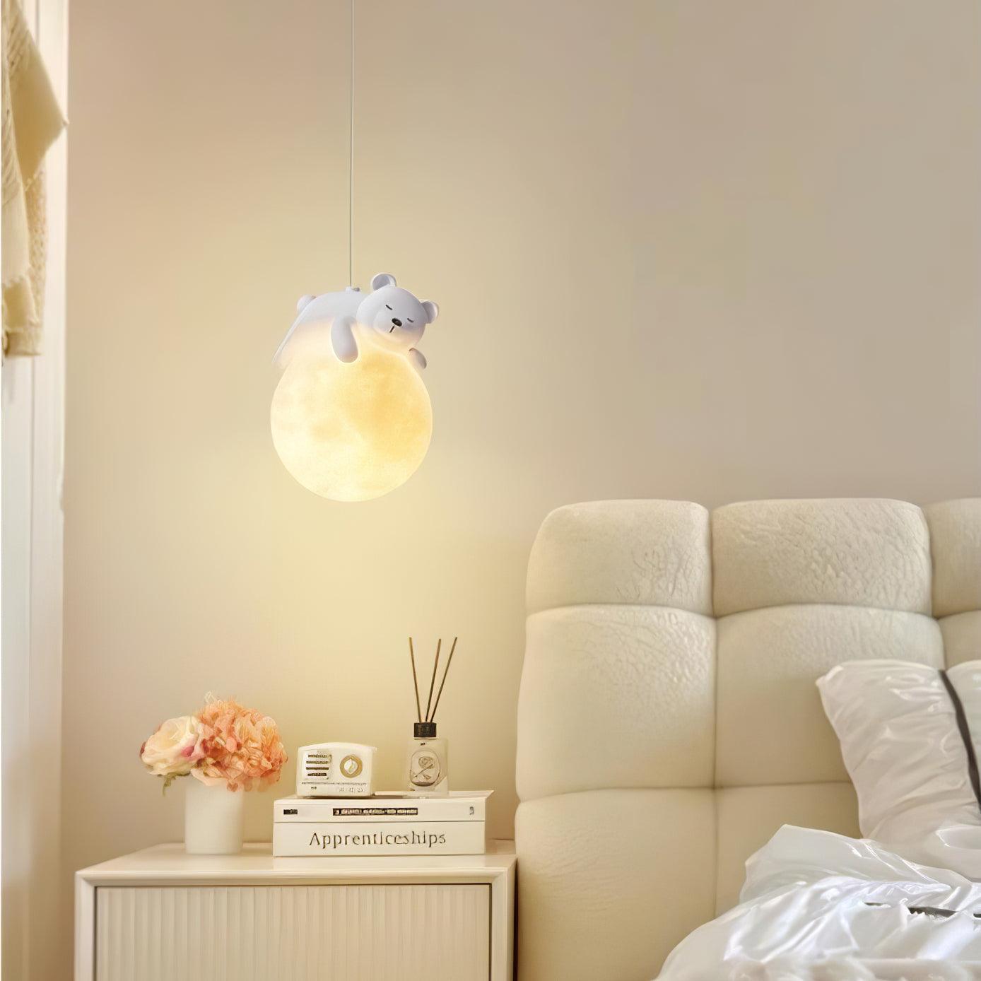 Lustra Pendant Lamp Bear Moon for Children's Room - Letslighting