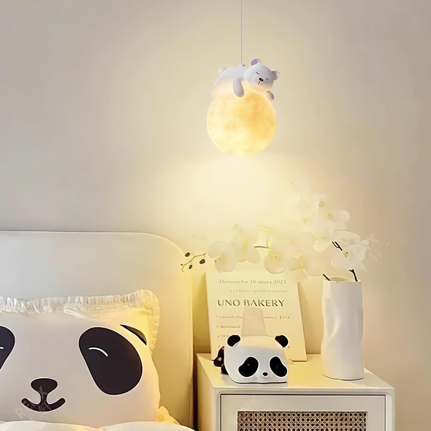 Lustra Pendant Lamp Bear Moon for Children's Room - Letslighting