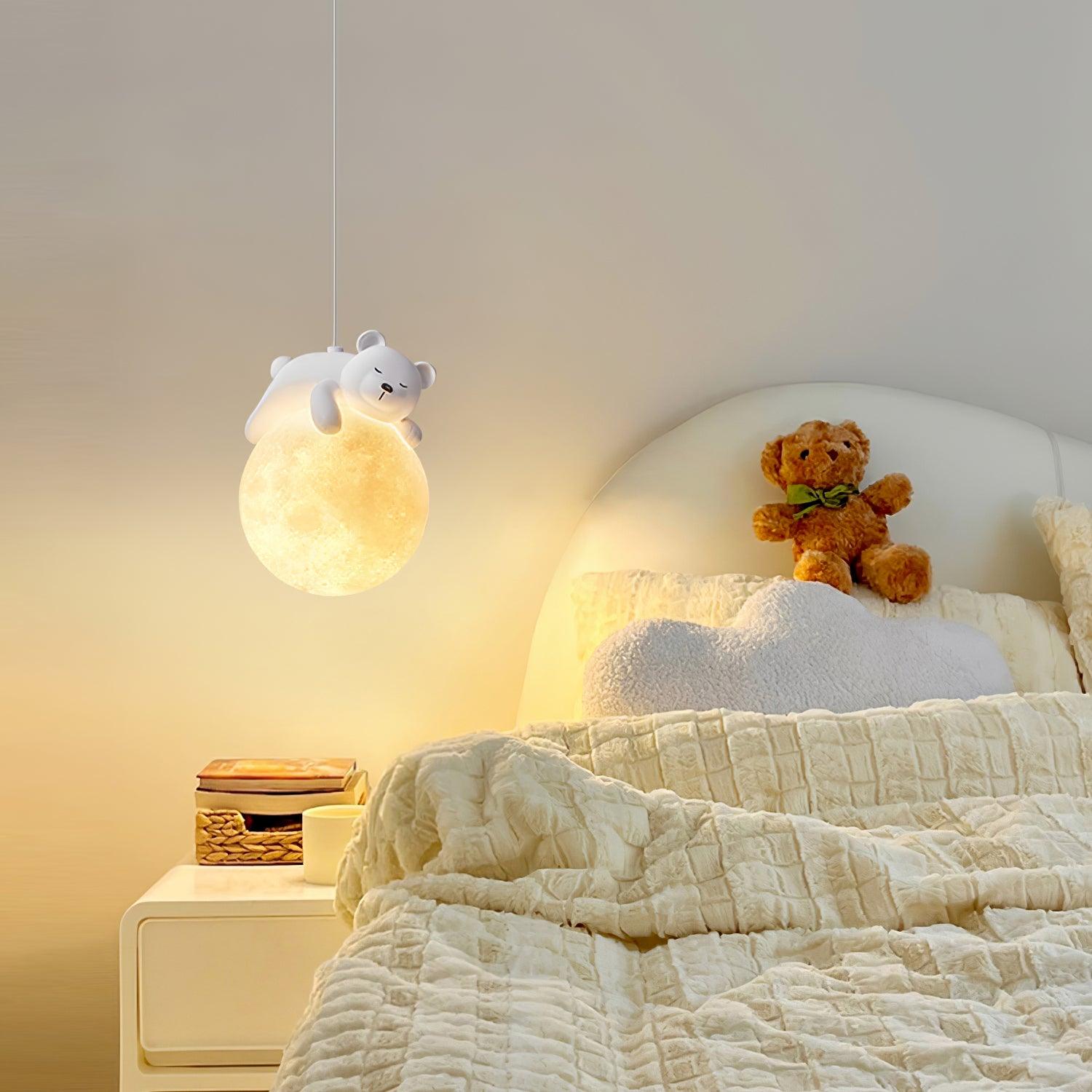 Lustra Pendant Lamp Bear Moon for Children's Room - Letslighting