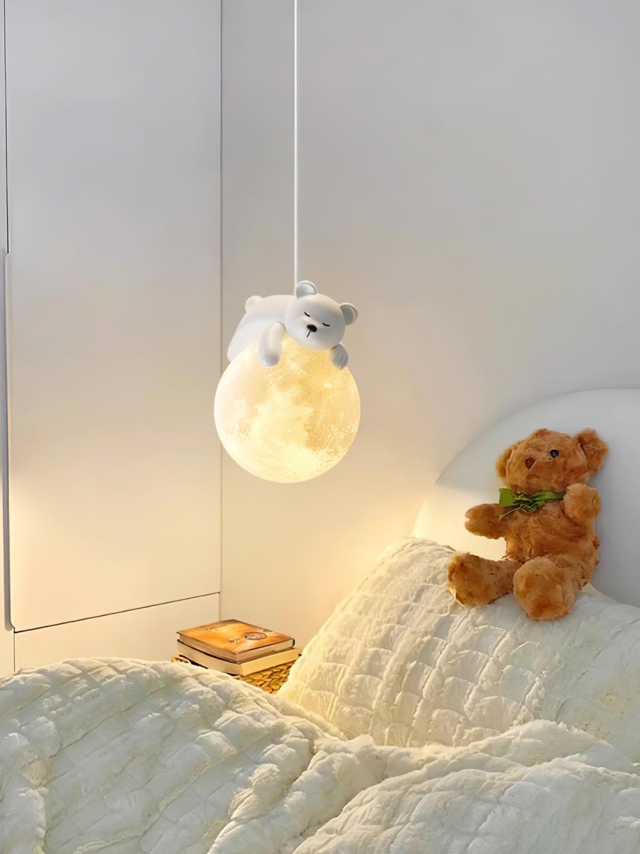 Lustra Pendant Lamp Bear Moon for Children's Room - Letslighting