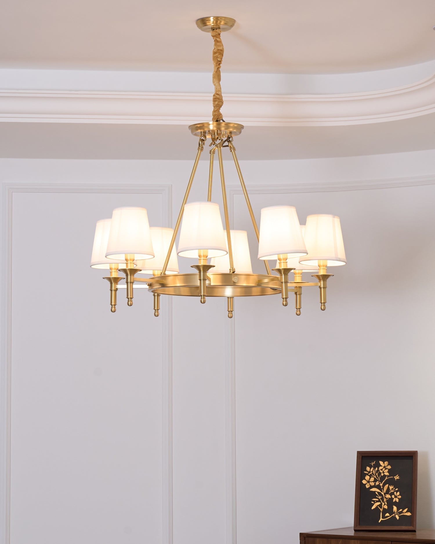 Lustra Chandelier Brass Linen Modern 8-Light - Letslighting