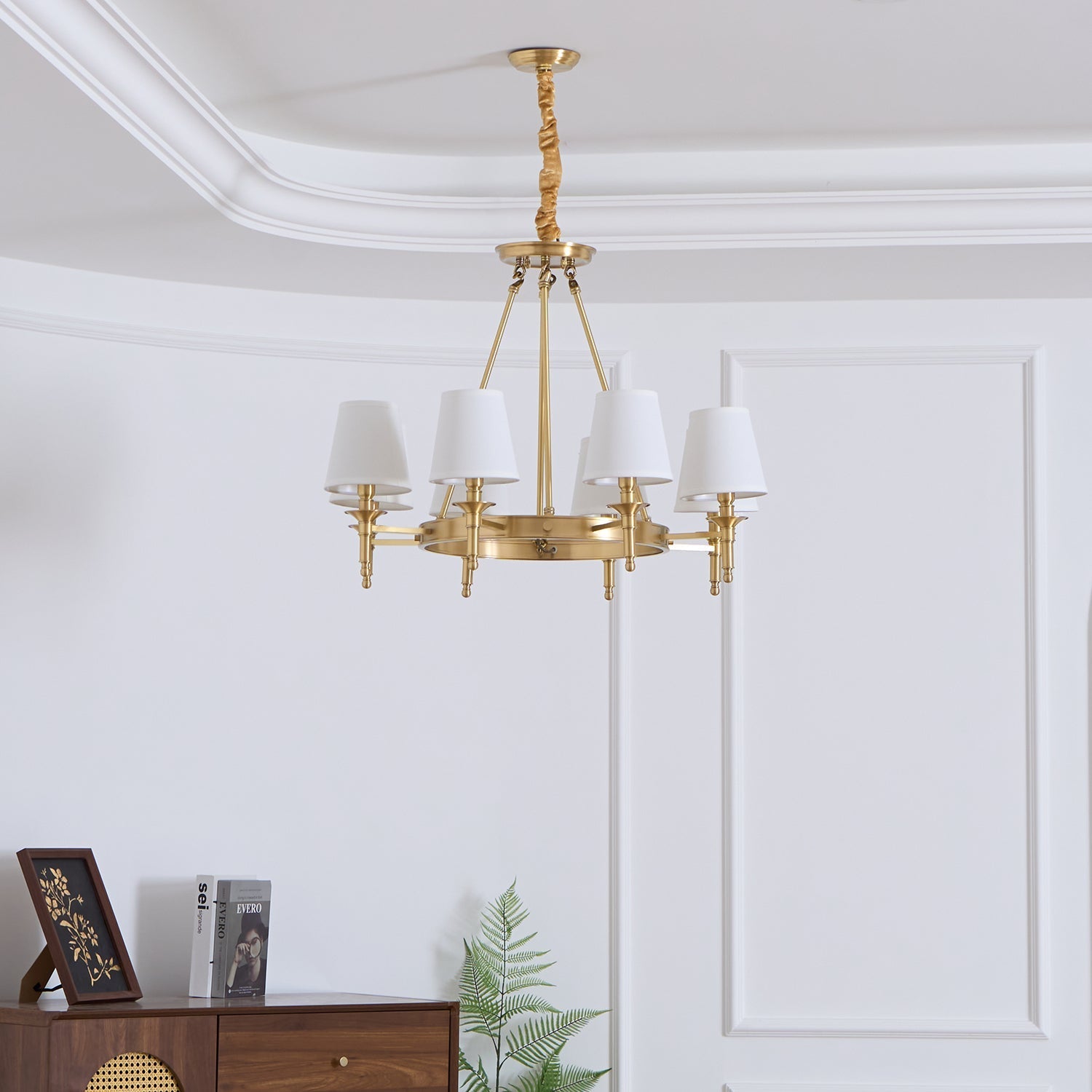 Lustra Chandelier Brass Linen Modern 8-Light - Letslighting
