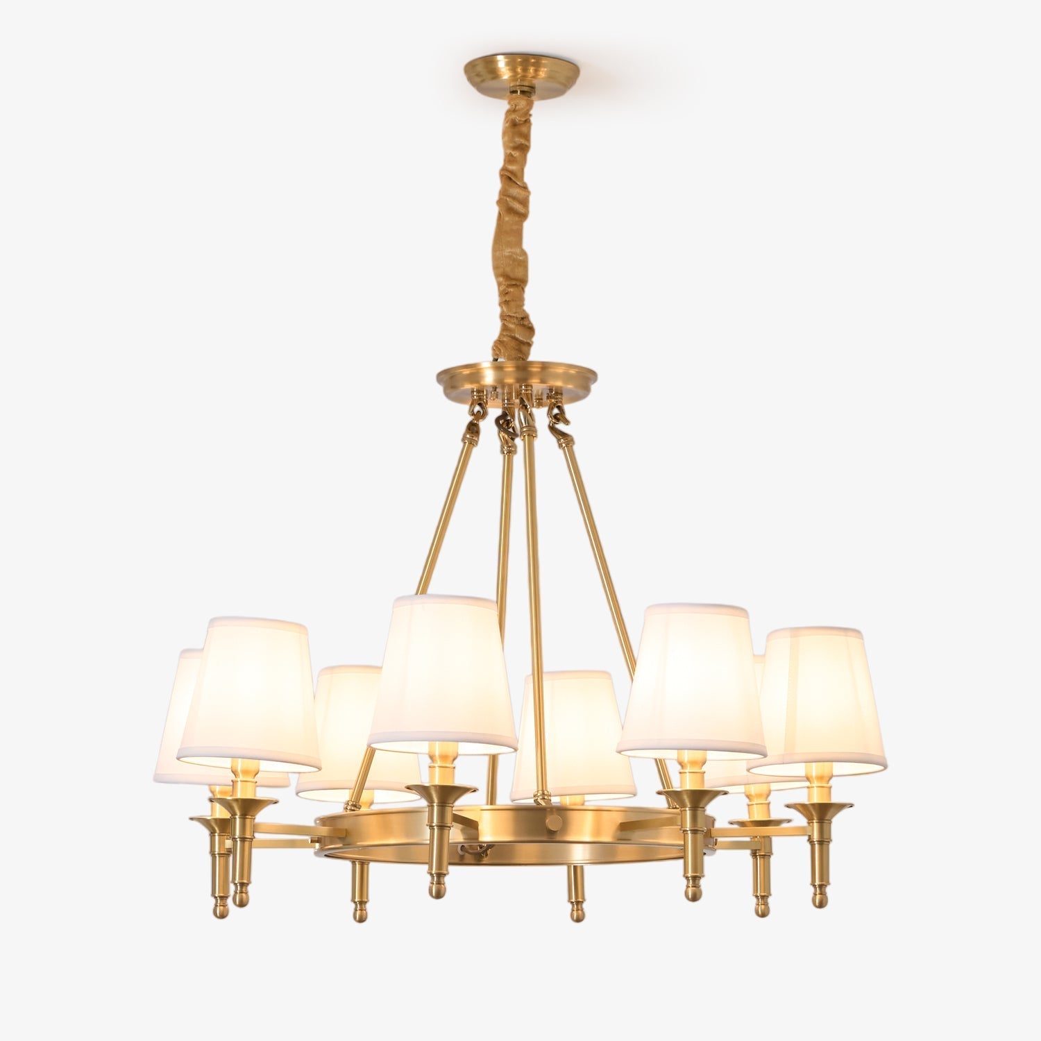 Lustra Chandelier Brass Linen Modern 8-Light - Letslighting