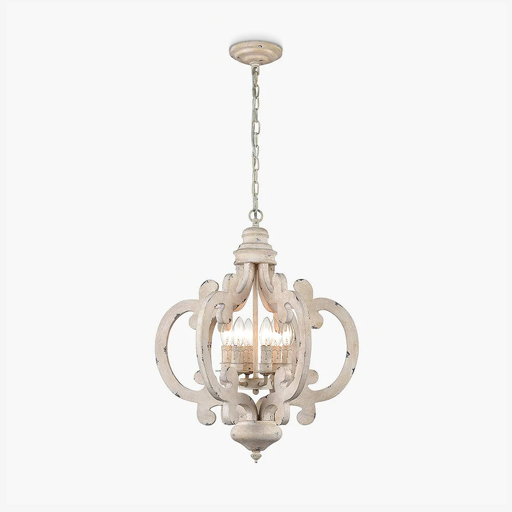 Lustra Chandelier Scroll Wood Whitewashed Rustic - Letslighting