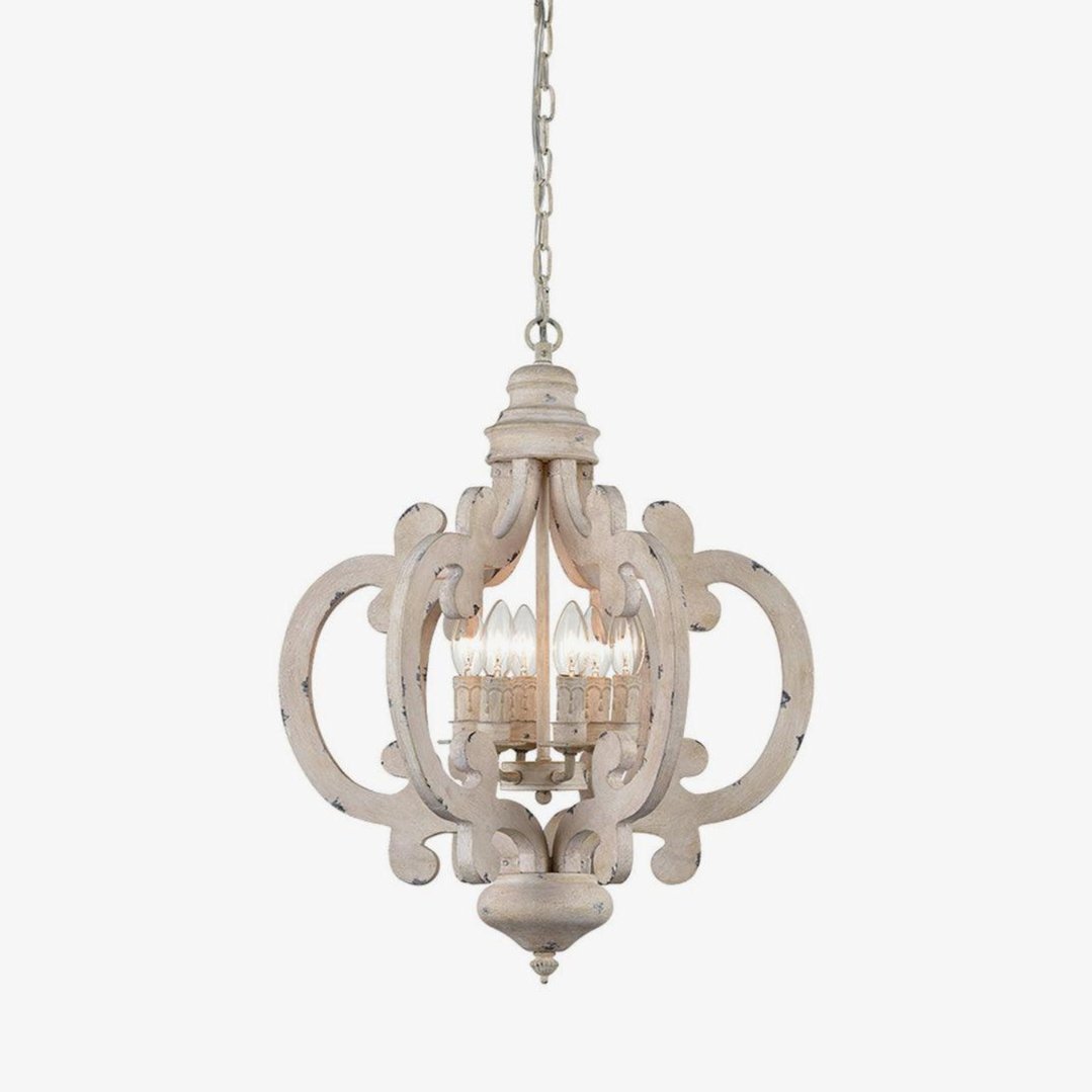Lustra Chandelier Scroll Wood Whitewashed Rustic - Letslighting