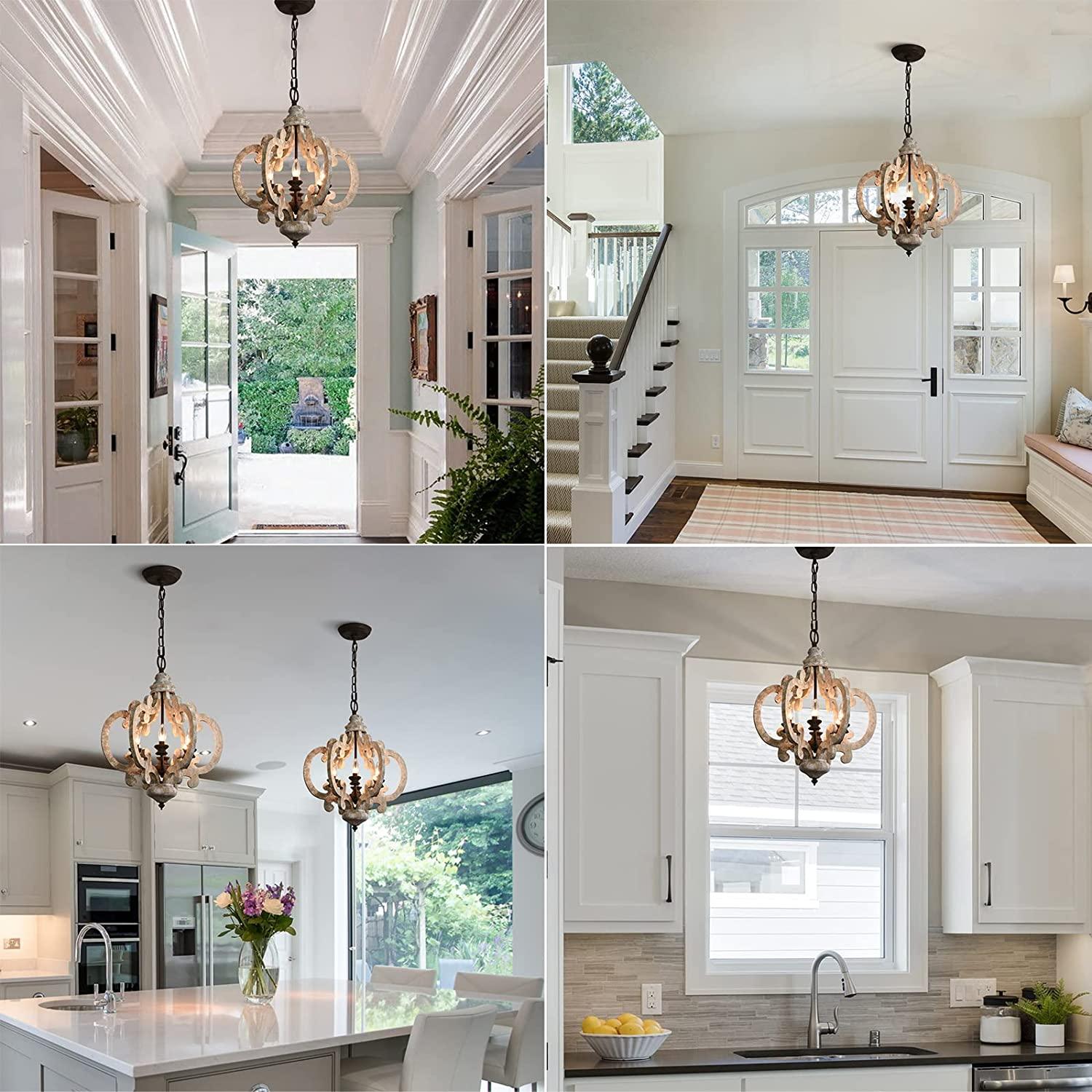 Lustra Chandelier Scroll Wood Whitewashed Rustic - Letslighting