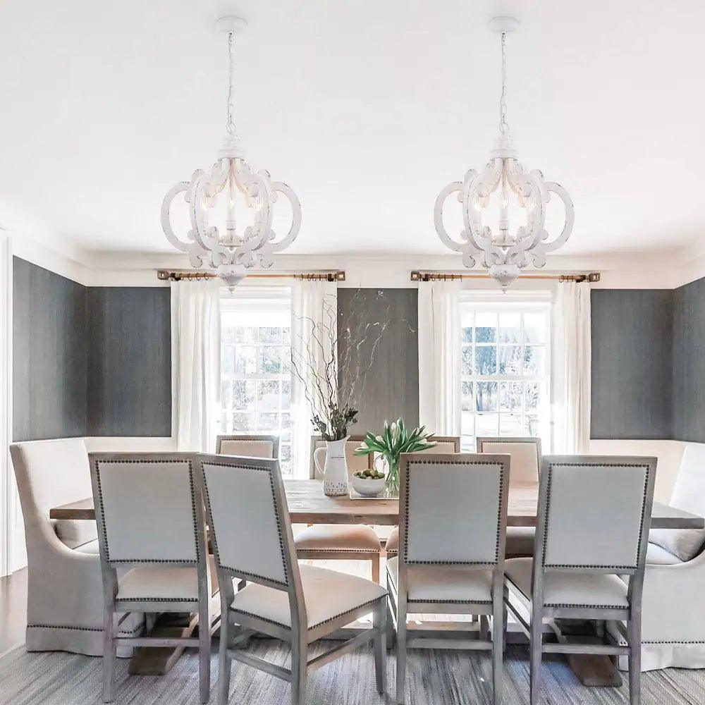 Lustra Chandelier Scroll Wood Whitewashed Rustic - Letslighting