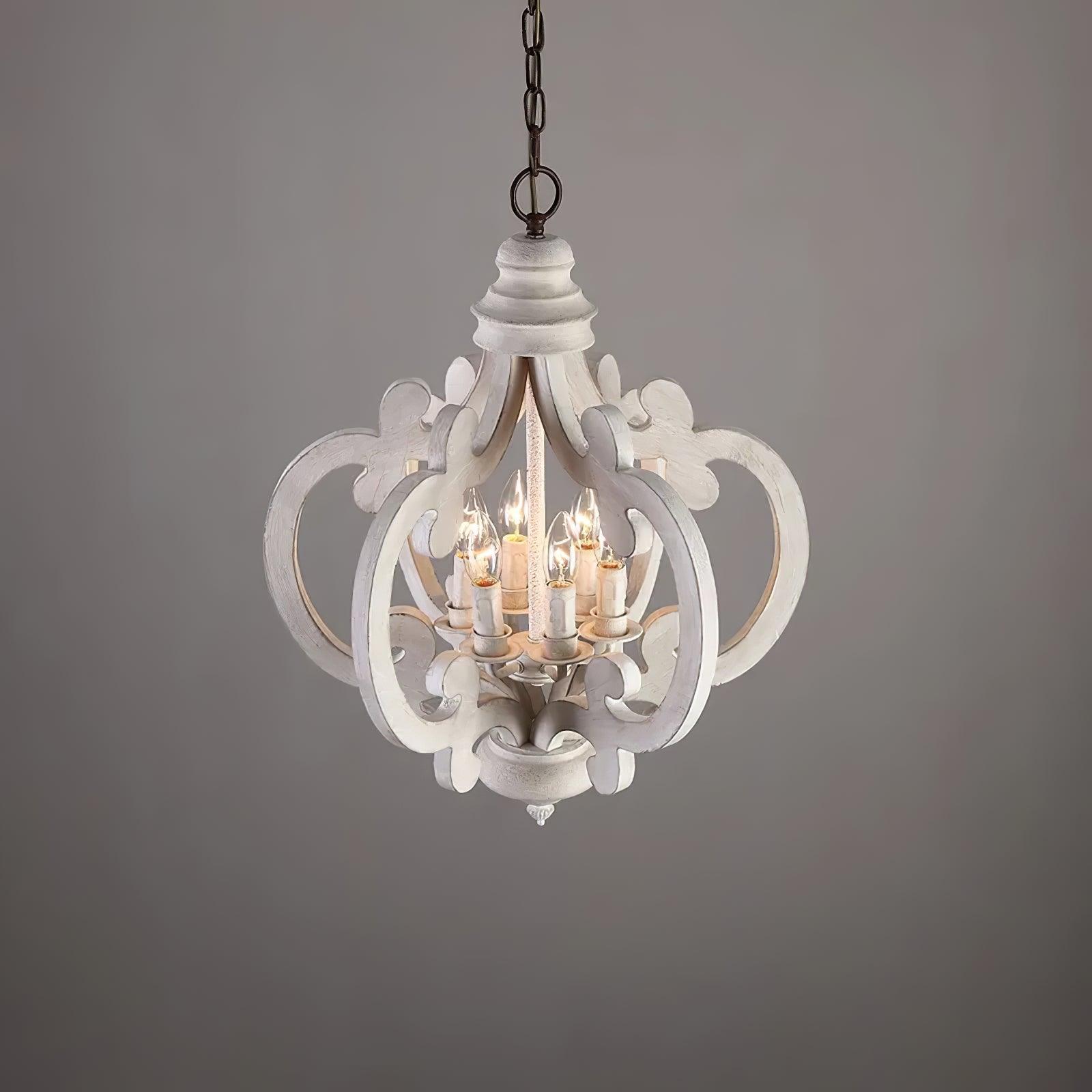 Lustra Chandelier Scroll Wood Whitewashed Rustic - Letslighting