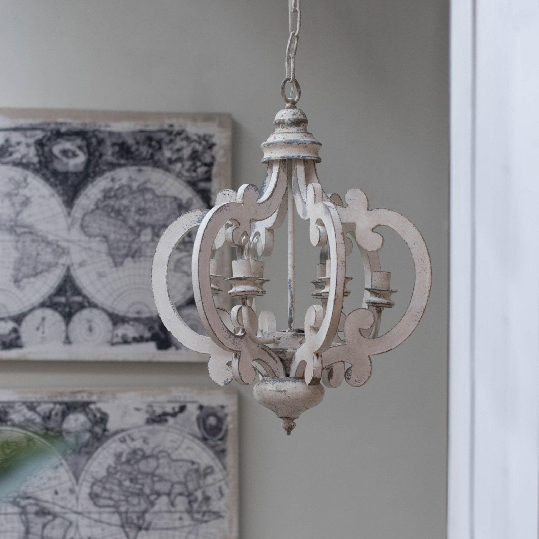Lustra Chandelier Scroll Wood Whitewashed Rustic - Letslighting