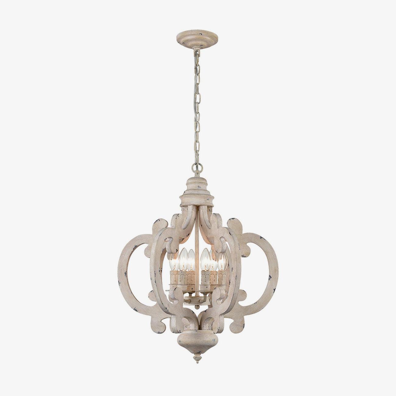 Lustra Chandelier Scroll Wood Whitewashed Rustic - Letslighting