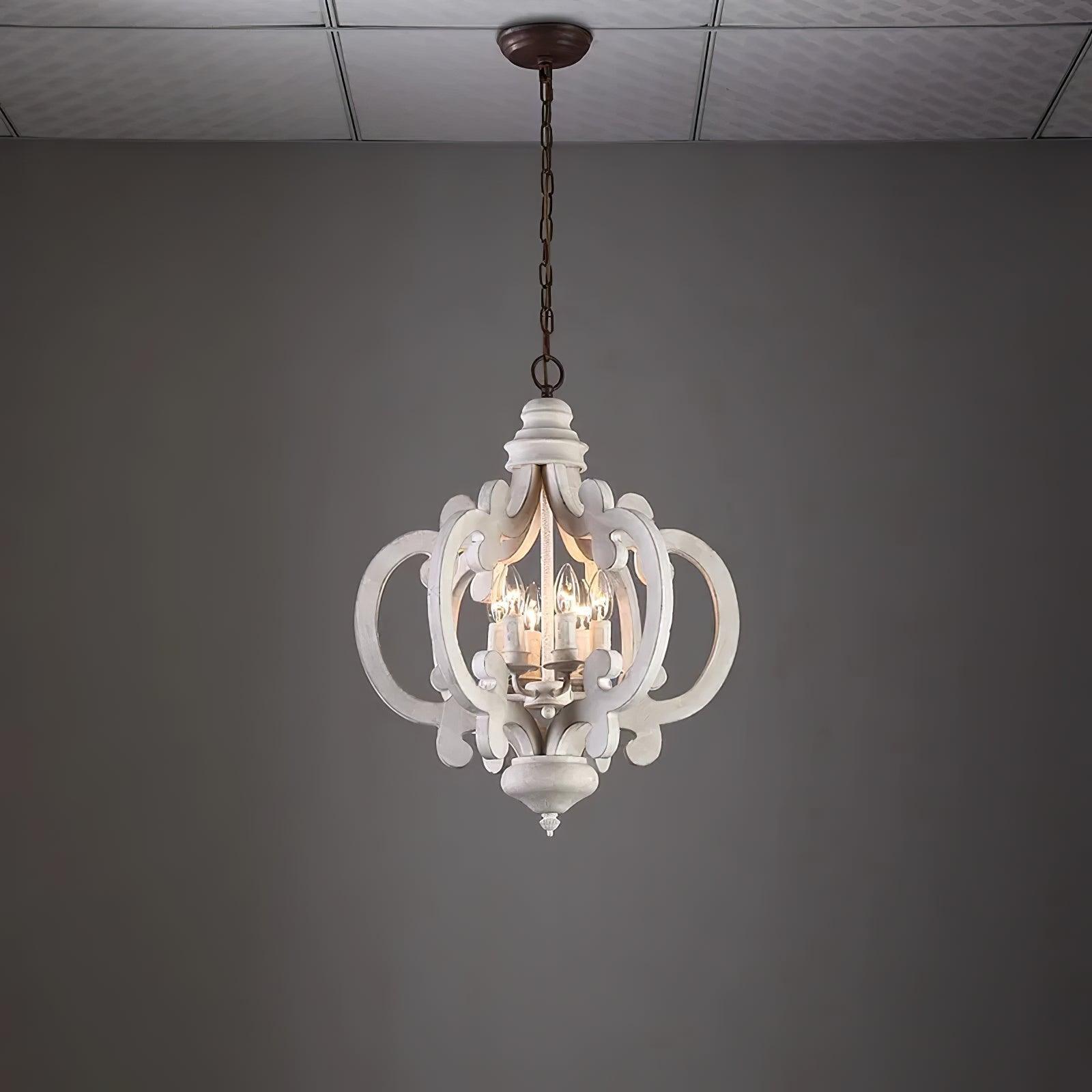 Lustra Chandelier Scroll Wood Whitewashed Rustic - Letslighting