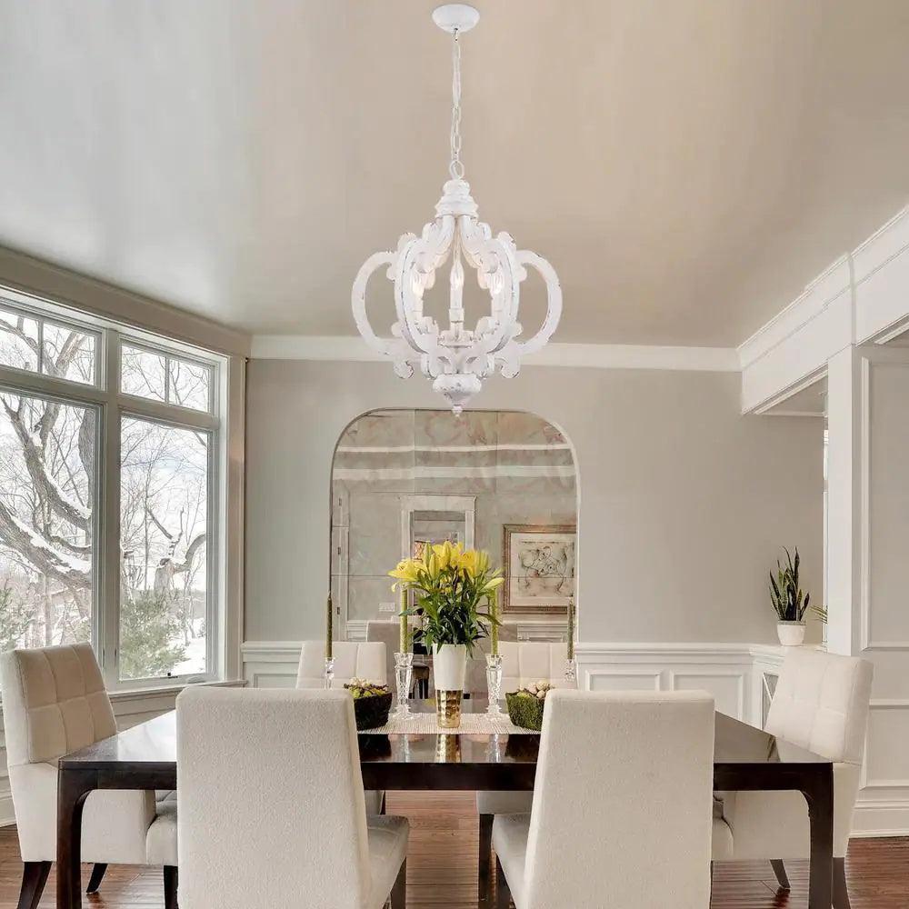 Lustra Chandelier Scroll Wood Whitewashed Rustic - Letslighting