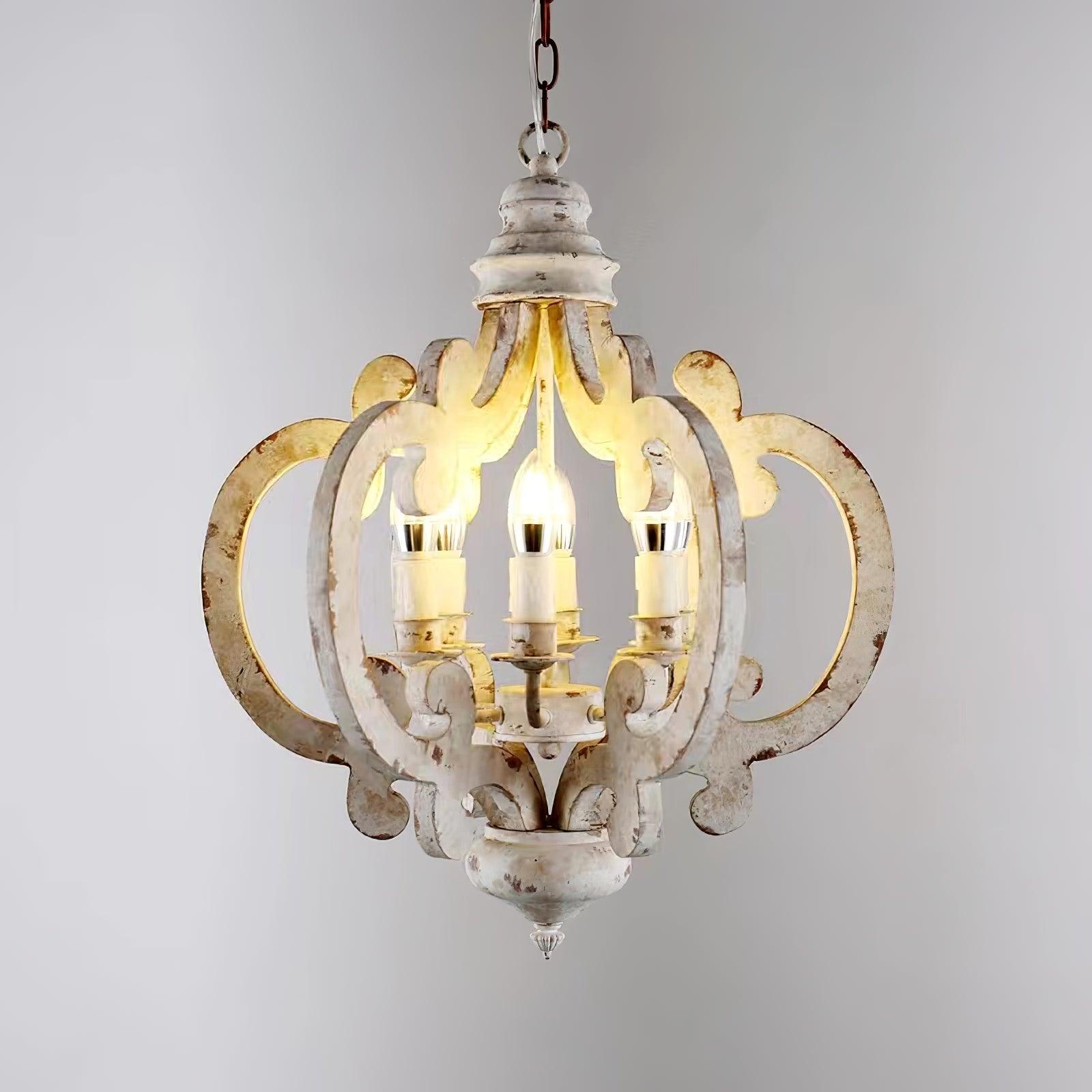 Lustra Chandelier Scroll Wood Whitewashed Rustic - Letslighting