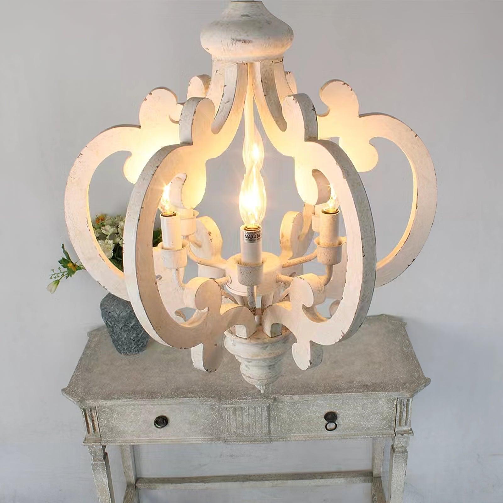 Lustra Chandelier Scroll Wood Whitewashed Rustic - Letslighting