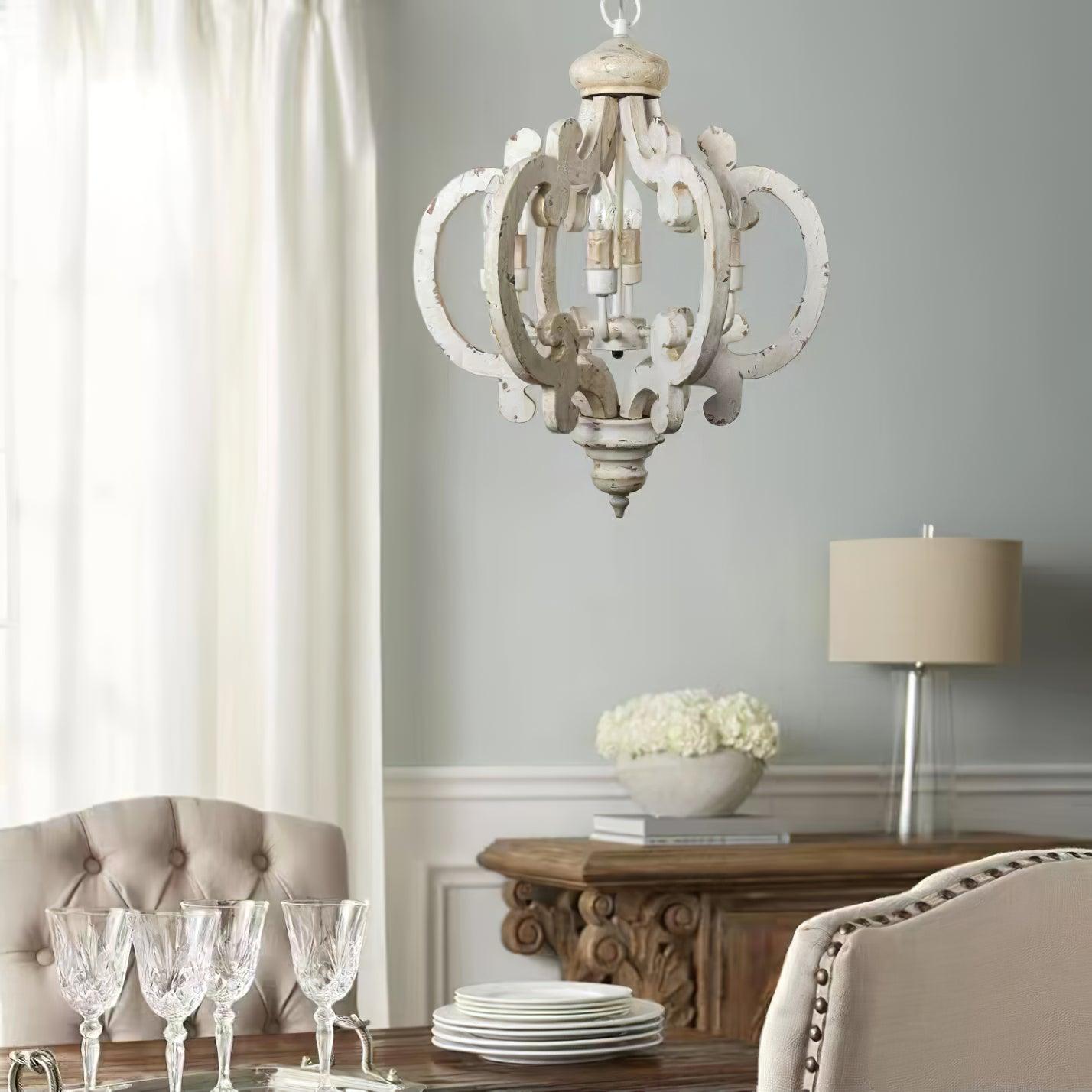 Lustra Chandelier Scroll Wood Whitewashed Rustic - Letslighting