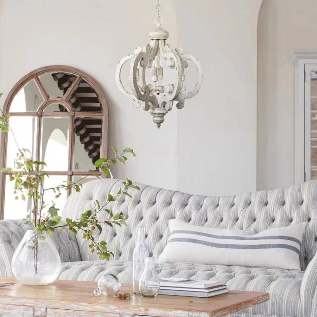 Lustra Chandelier Scroll Wood Whitewashed Rustic - Letslighting