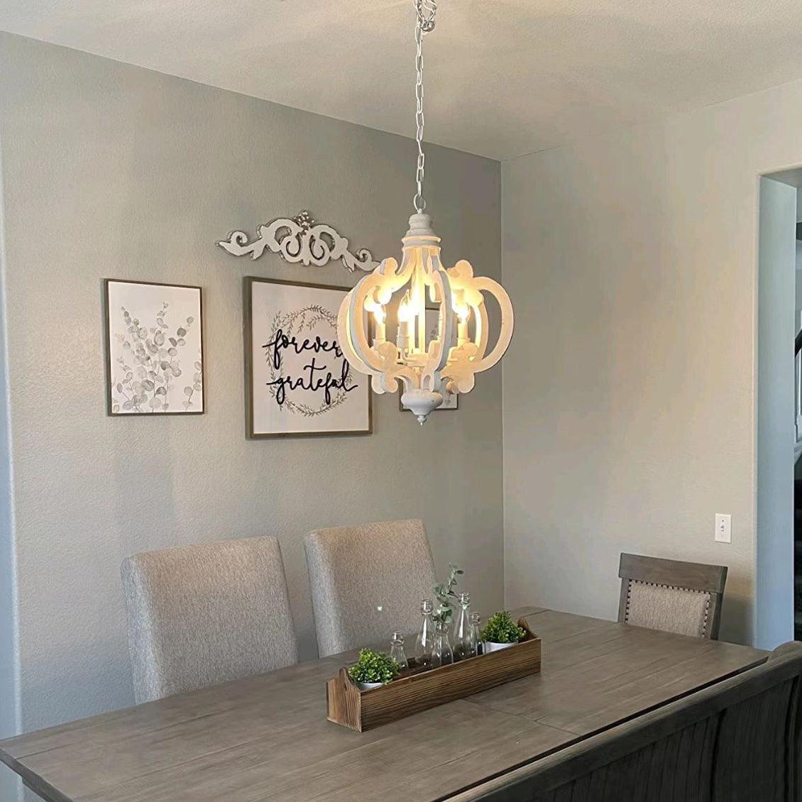 Lustra Chandelier Scroll Wood Whitewashed Rustic - Letslighting
