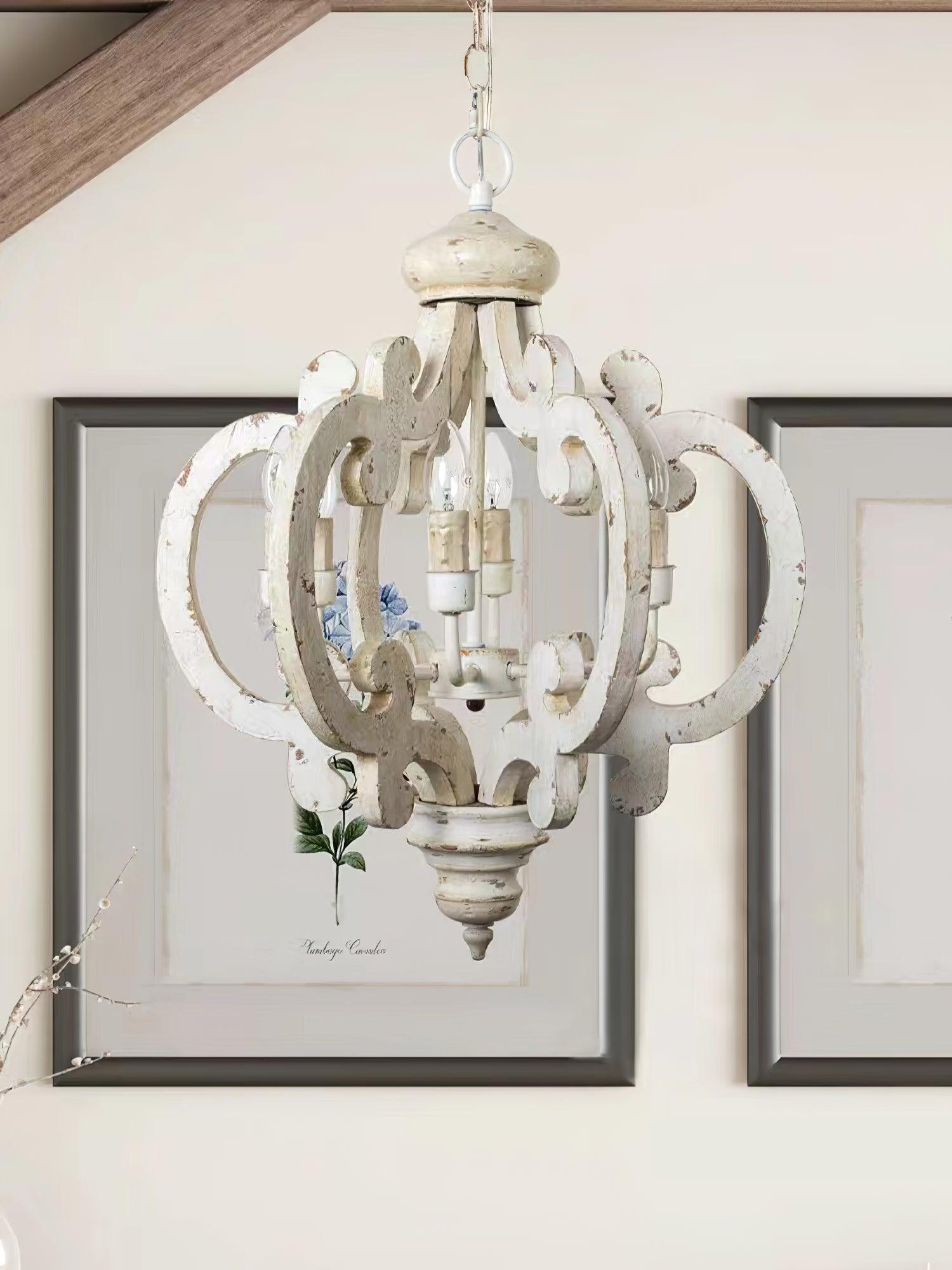 Lustra Chandelier Scroll Wood Whitewashed Rustic - Letslighting