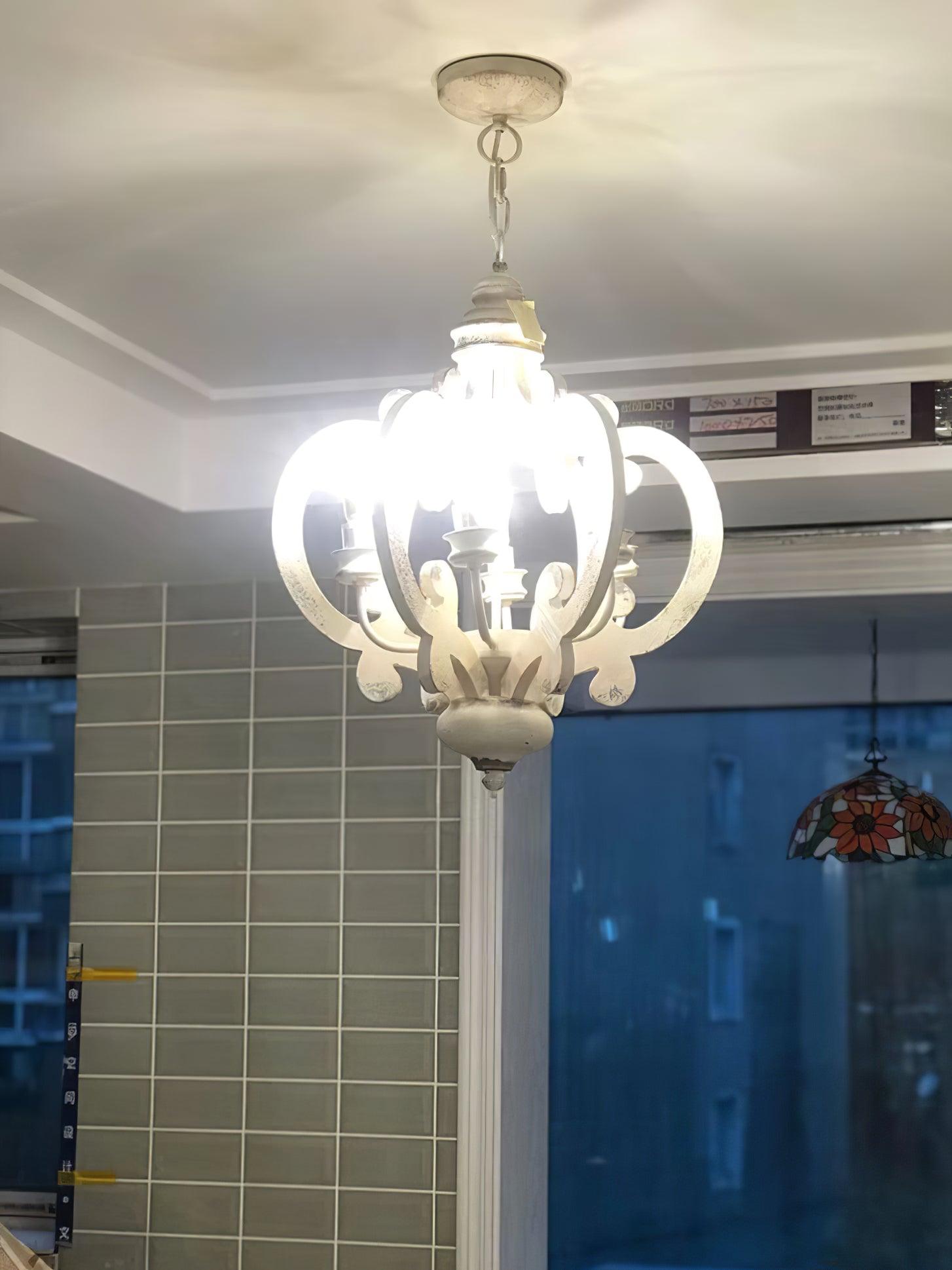 Lustra Chandelier Scroll Wood Whitewashed Rustic - Letslighting
