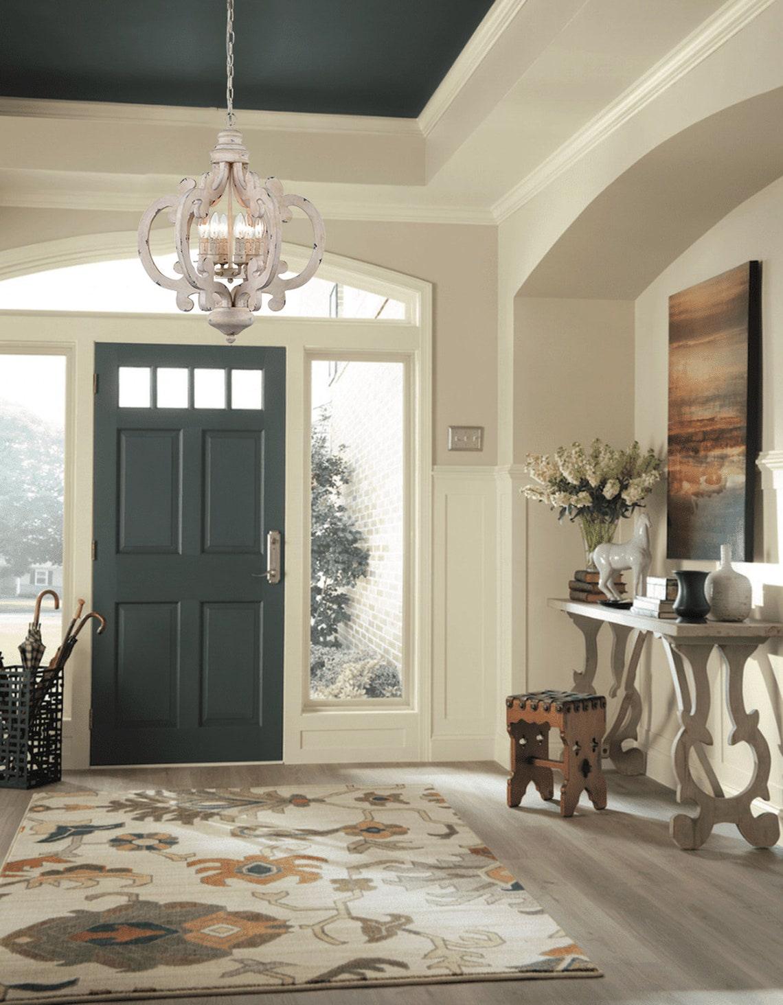 Lustra Chandelier Scroll Wood Whitewashed Rustic - Letslighting