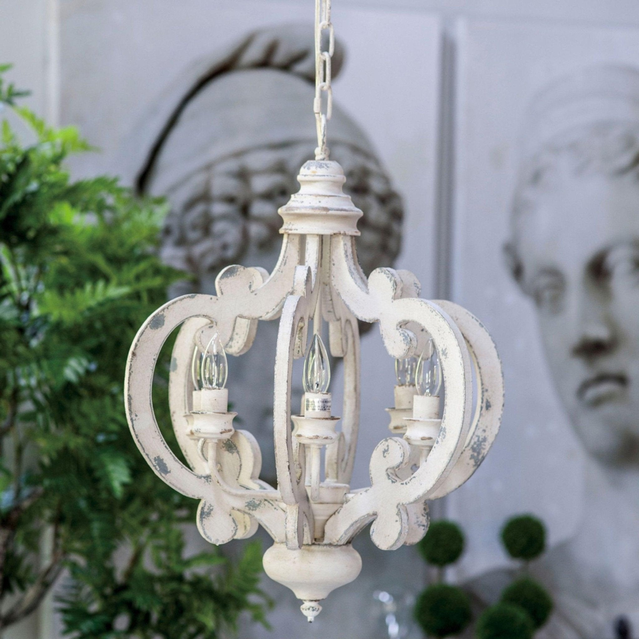 Lustra Chandelier Scroll Wood Whitewashed Rustic - Letslighting