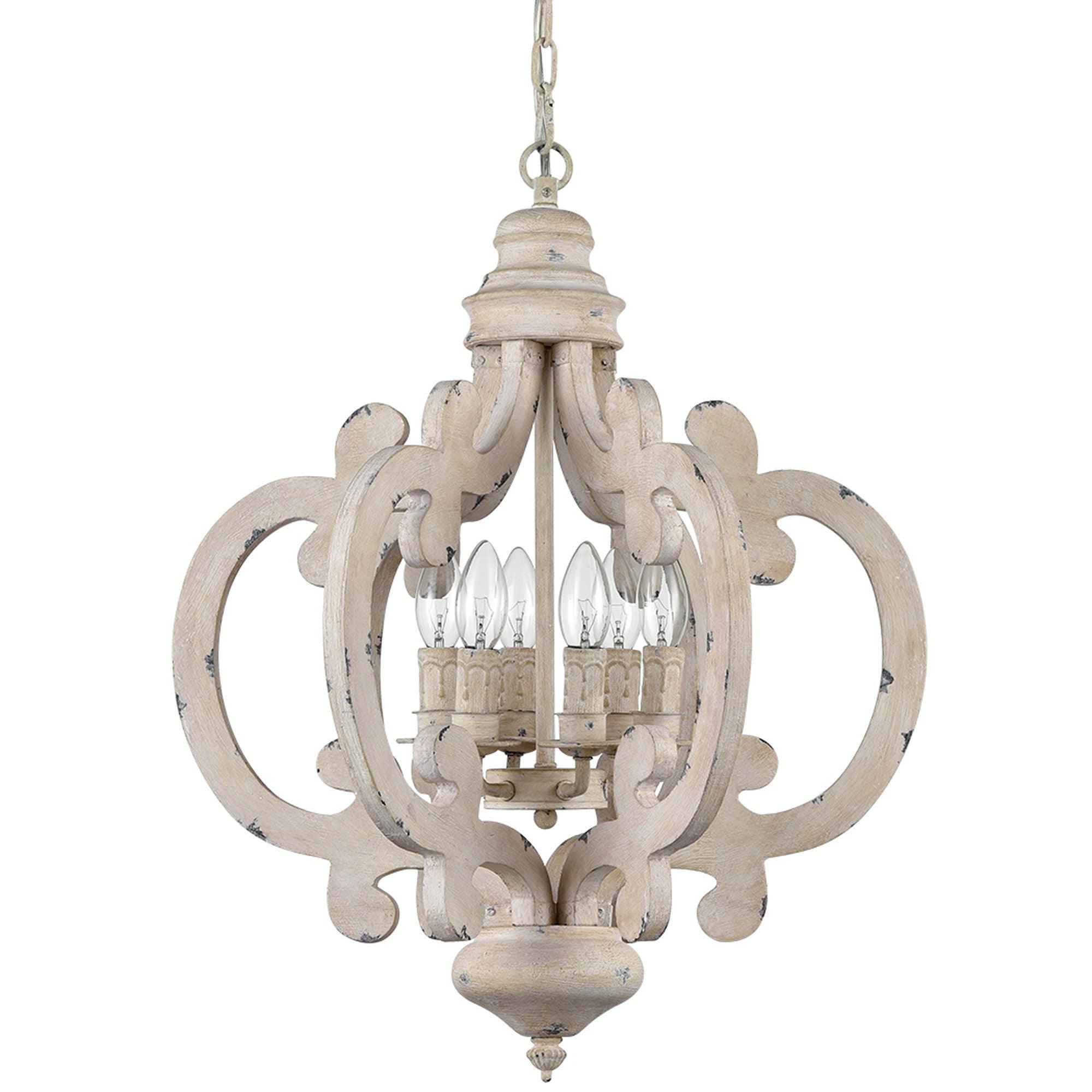 Lustra Chandelier Scroll Wood Whitewashed Rustic - Letslighting