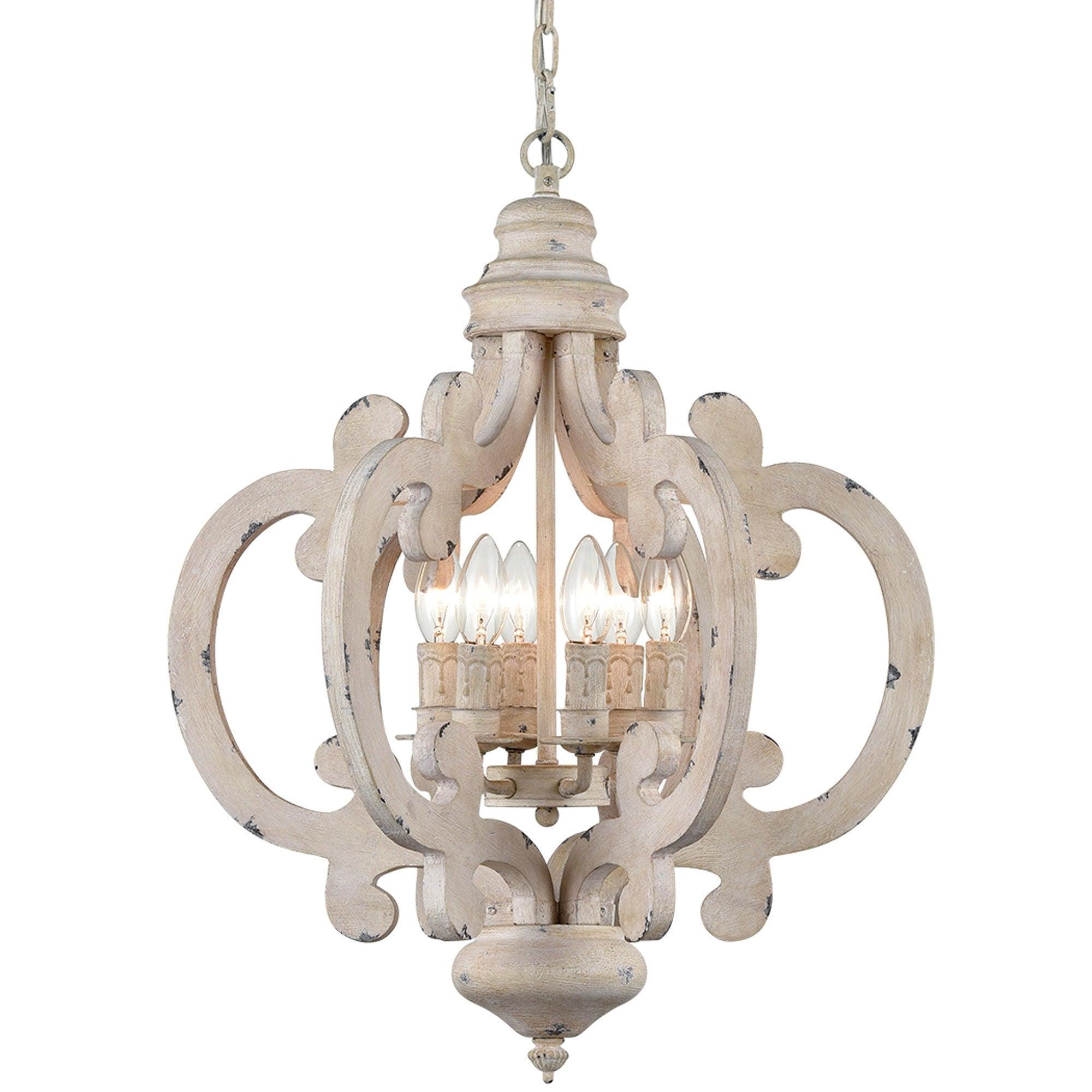 Lustra Chandelier Scroll Wood Whitewashed Rustic - Letslighting