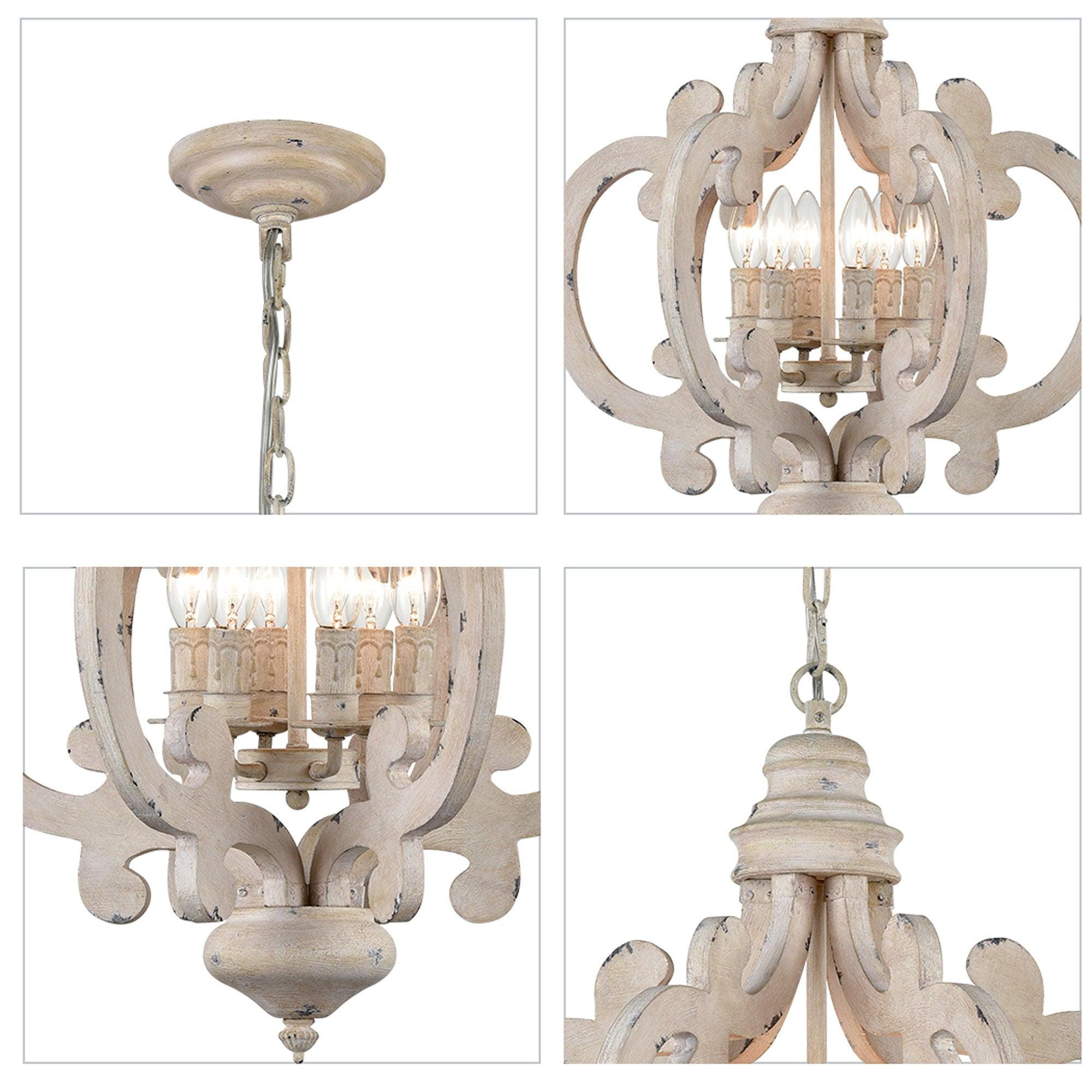 Lustra Chandelier Scroll Wood Whitewashed Rustic - Letslighting