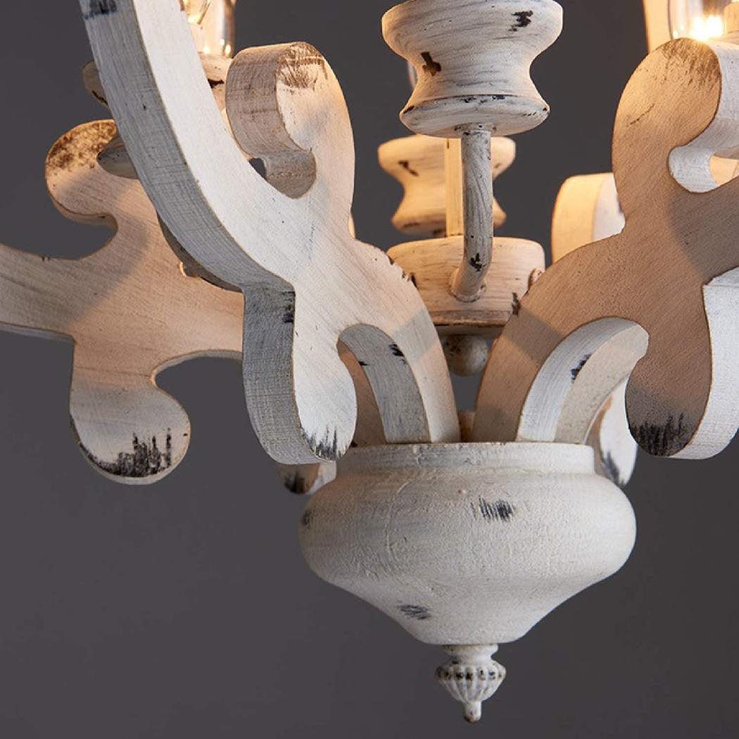 Lustra Chandelier Scroll Wood Whitewashed Rustic - Letslighting