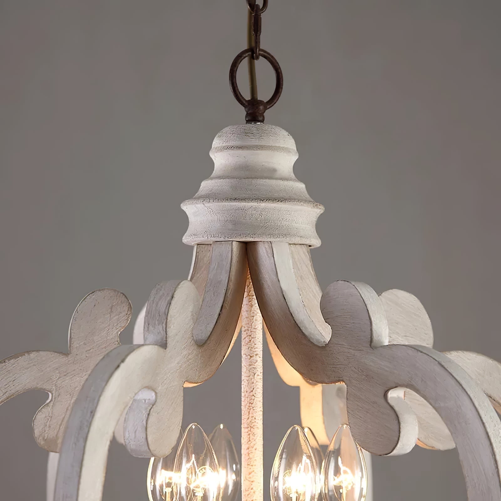 Lustra Chandelier Scroll Wood Whitewashed Rustic - Letslighting