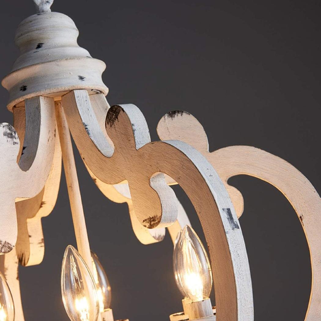 Lustra Chandelier Scroll Wood Whitewashed Rustic - Letslighting