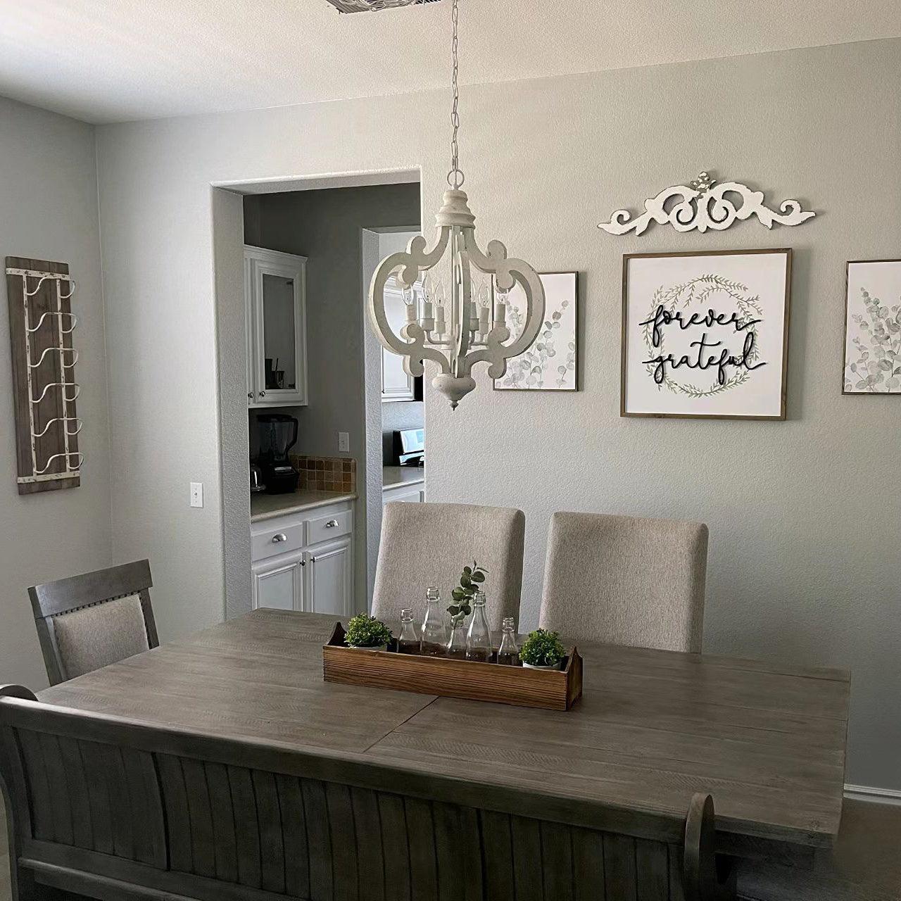 Lustra Chandelier Scroll Wood Whitewashed Rustic - Letslighting