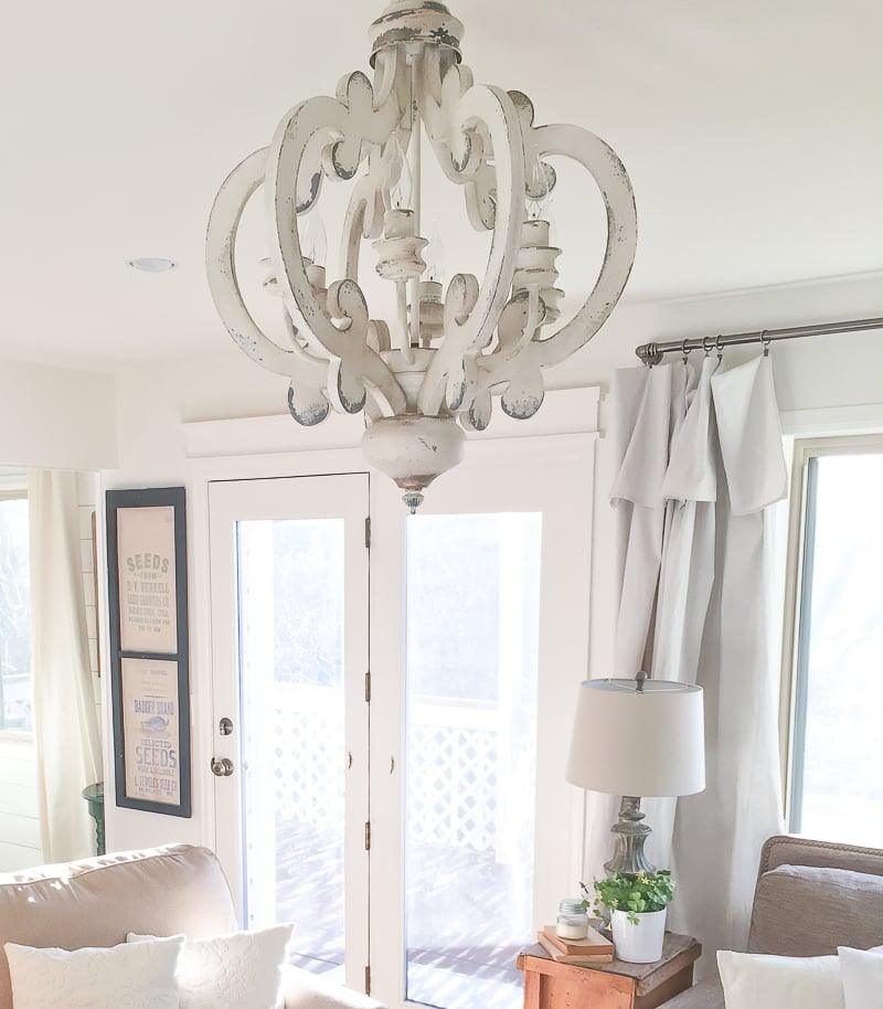 Lustra Chandelier Scroll Wood Whitewashed Rustic - Letslighting