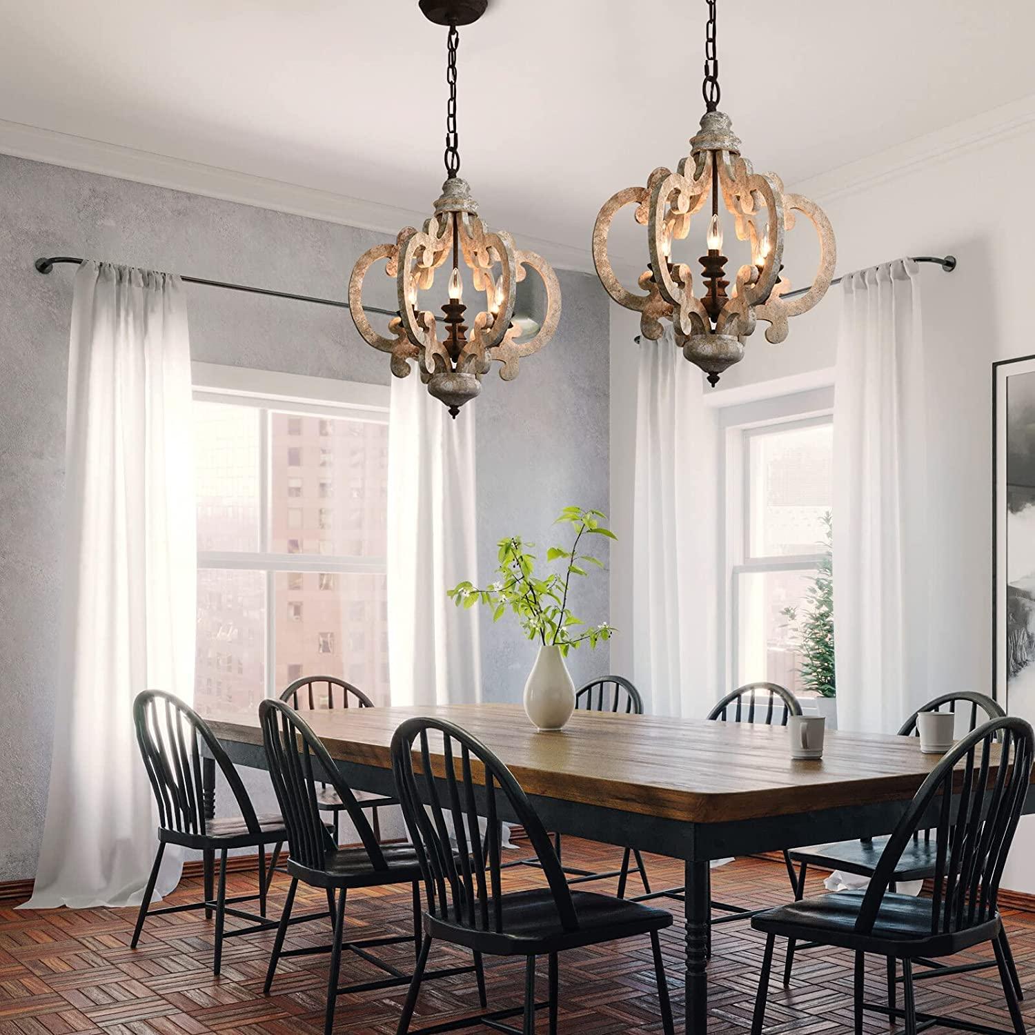 Lustra Chandelier Scroll Wood Whitewashed Rustic - Letslighting