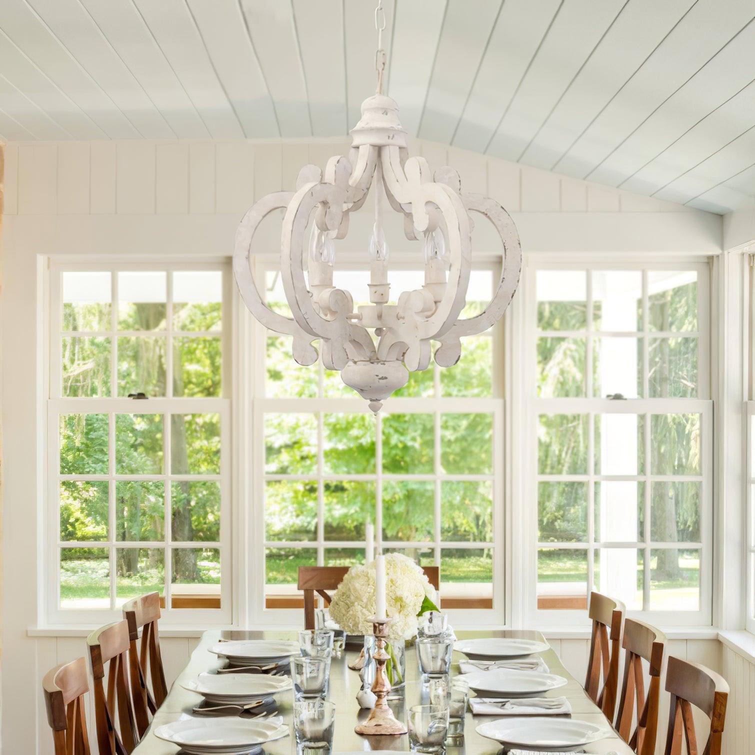 Lustra Chandelier Scroll Wood Whitewashed Rustic - Letslighting