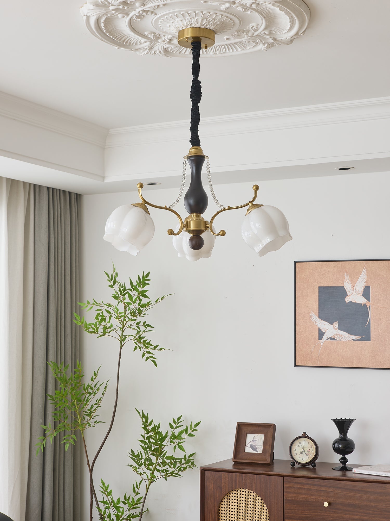 Lustra Chandelier Wood Glass Vintage - Letslighting