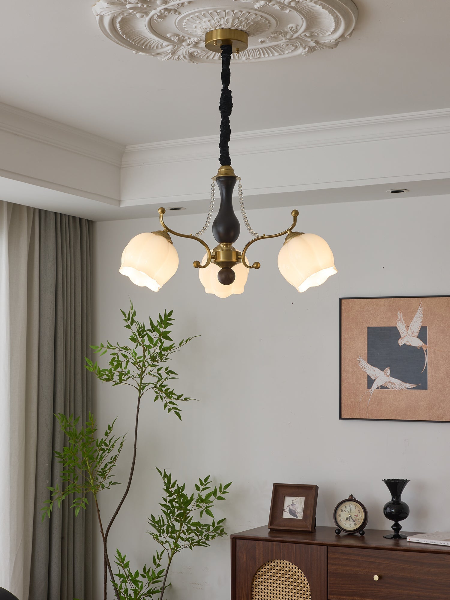 Lustra Chandelier Wood Glass Vintage - Letslighting